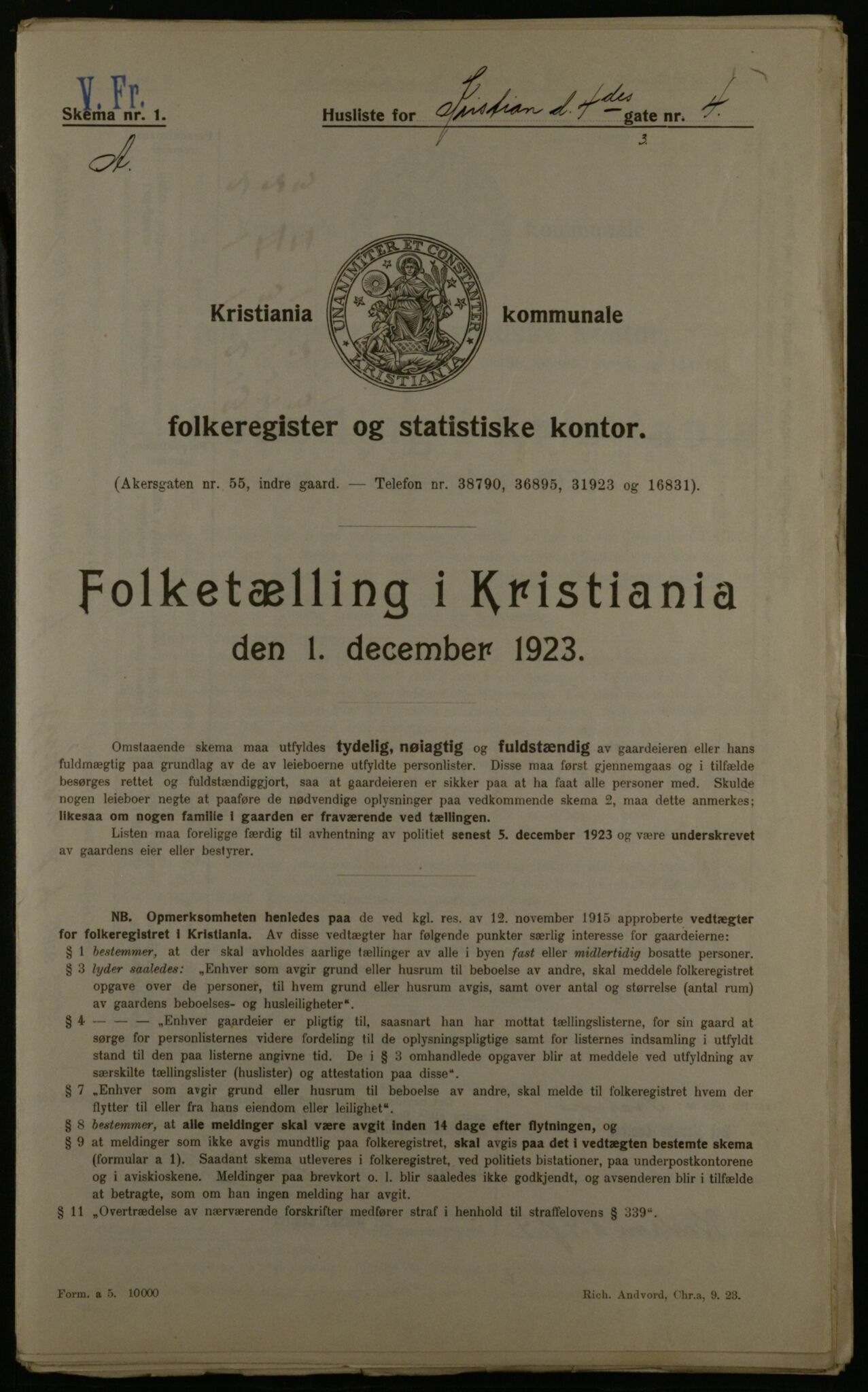 OBA, Kommunal folketelling 1.12.1923 for Kristiania, 1923, s. 60746