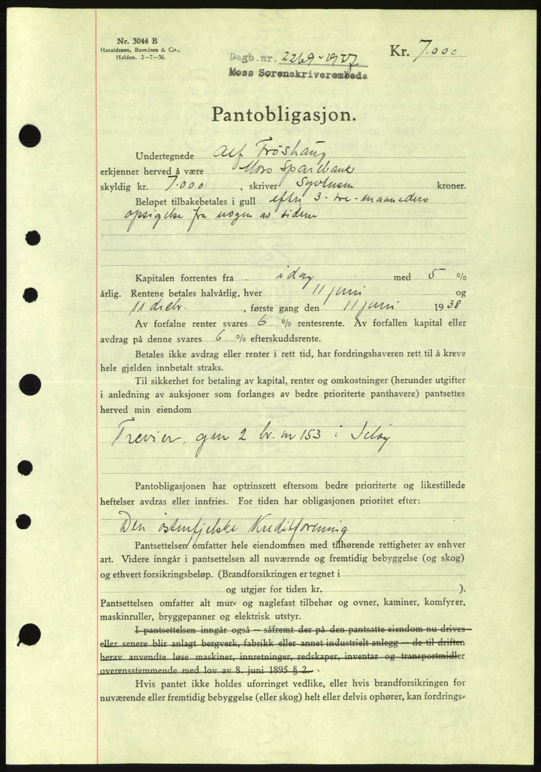 Moss sorenskriveri, SAO/A-10168: Pantebok nr. B4, 1937-1938, Dagboknr: 2269/1937