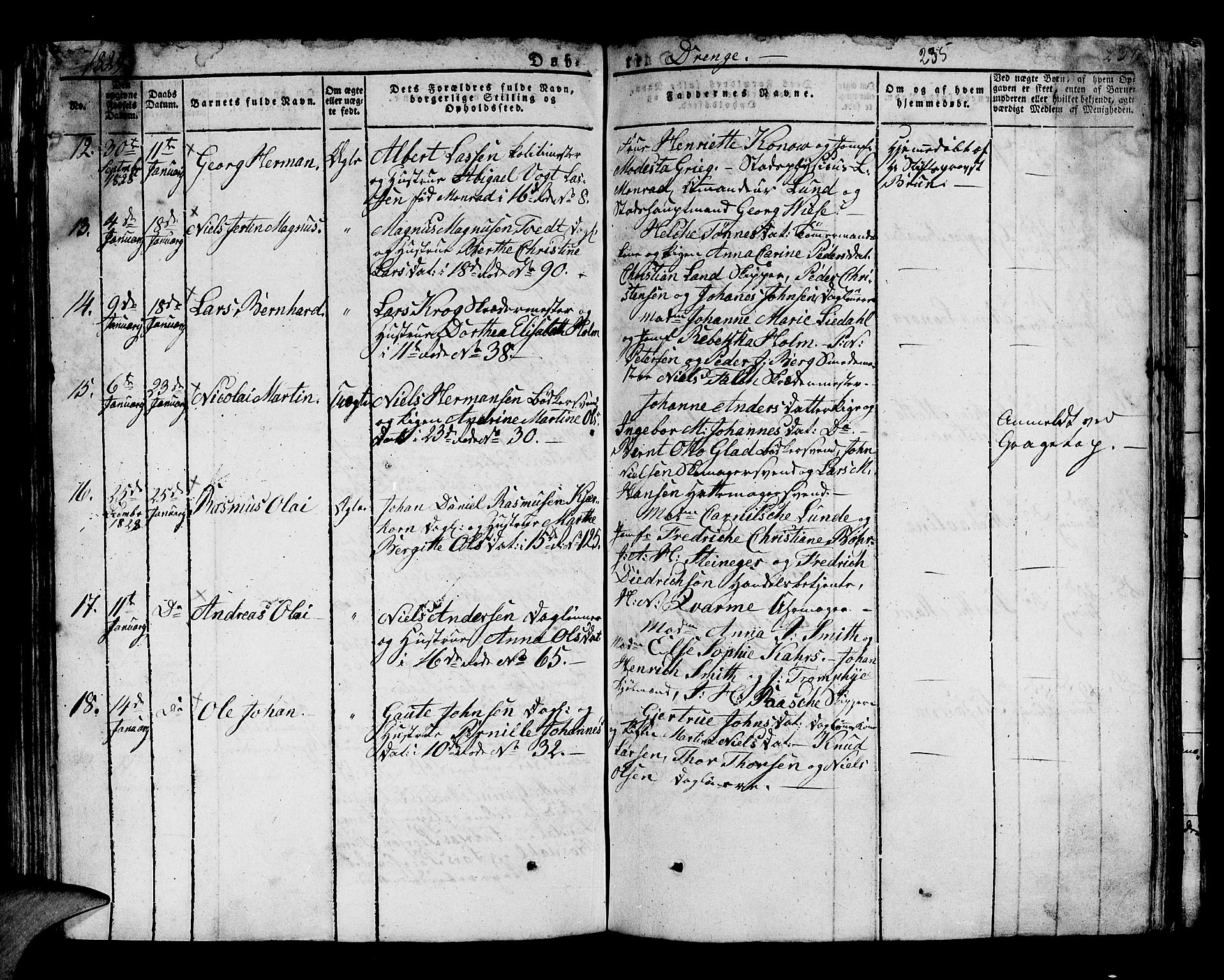 Domkirken sokneprestembete, AV/SAB-A-74801/H/Hab/L0005: Klokkerbok nr. A 5, 1821-1830, s. 235