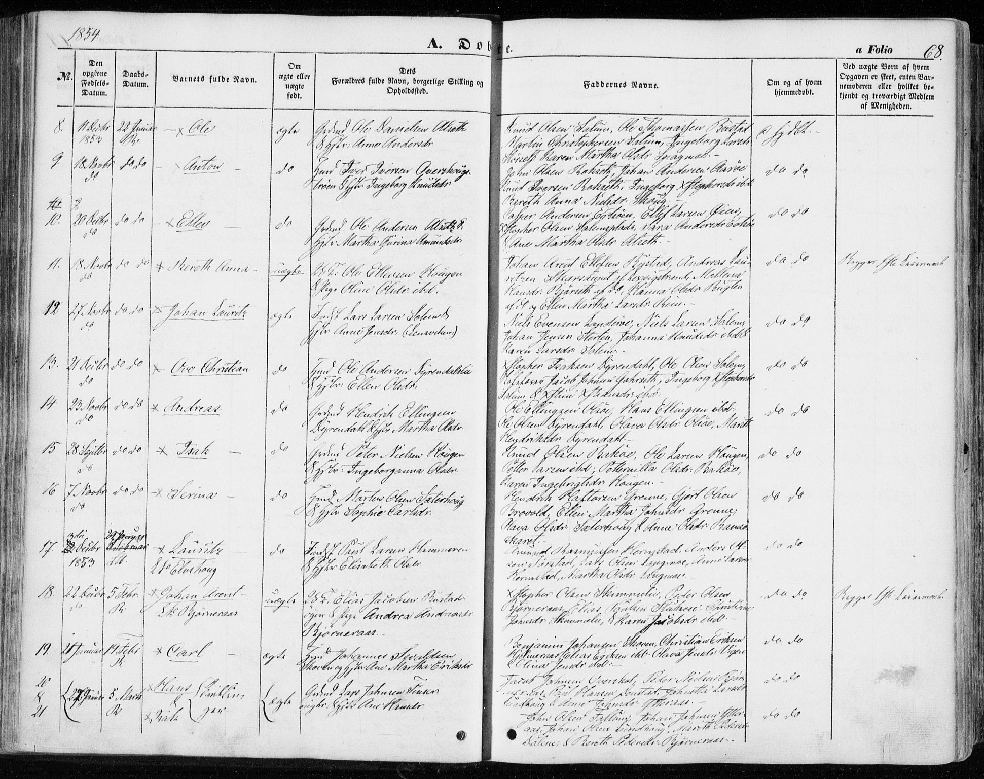 Ministerialprotokoller, klokkerbøker og fødselsregistre - Sør-Trøndelag, SAT/A-1456/646/L0611: Ministerialbok nr. 646A09, 1848-1857, s. 68