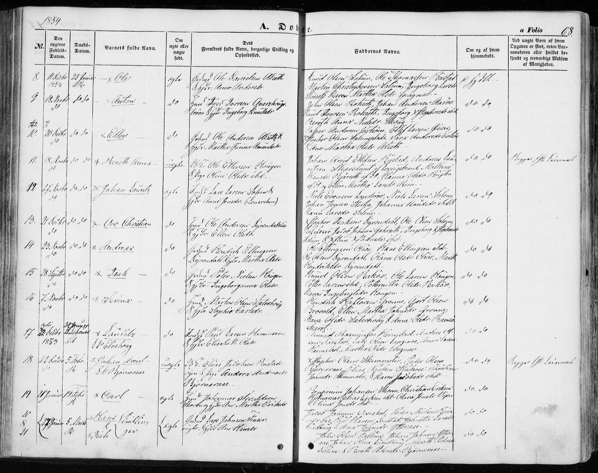 Ministerialprotokoller, klokkerbøker og fødselsregistre - Sør-Trøndelag, AV/SAT-A-1456/646/L0611: Ministerialbok nr. 646A09, 1848-1857, s. 68