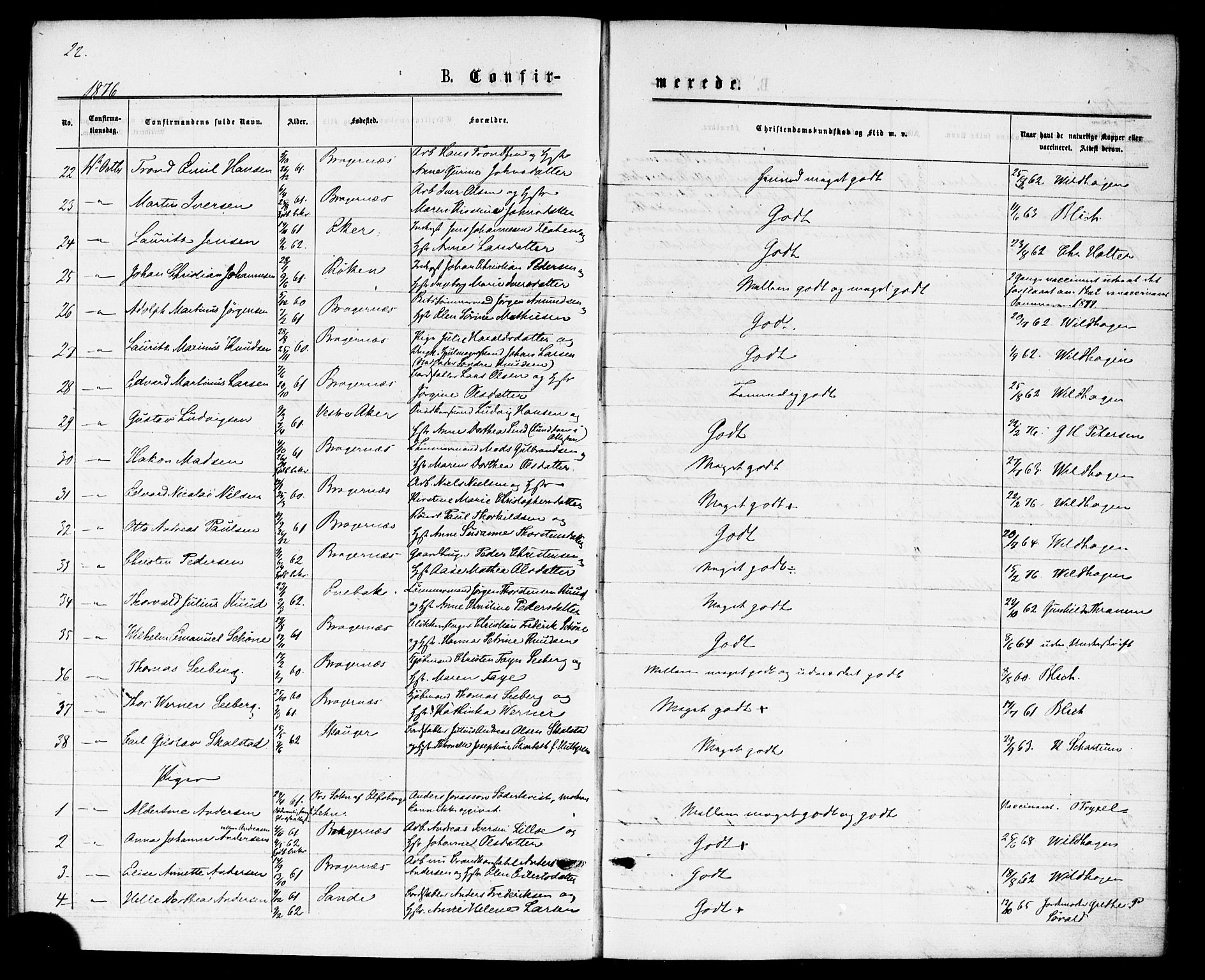 Bragernes kirkebøker, AV/SAKO-A-6/F/Fc/L0004: Ministerialbok nr. III 4, 1875-1877, s. 22