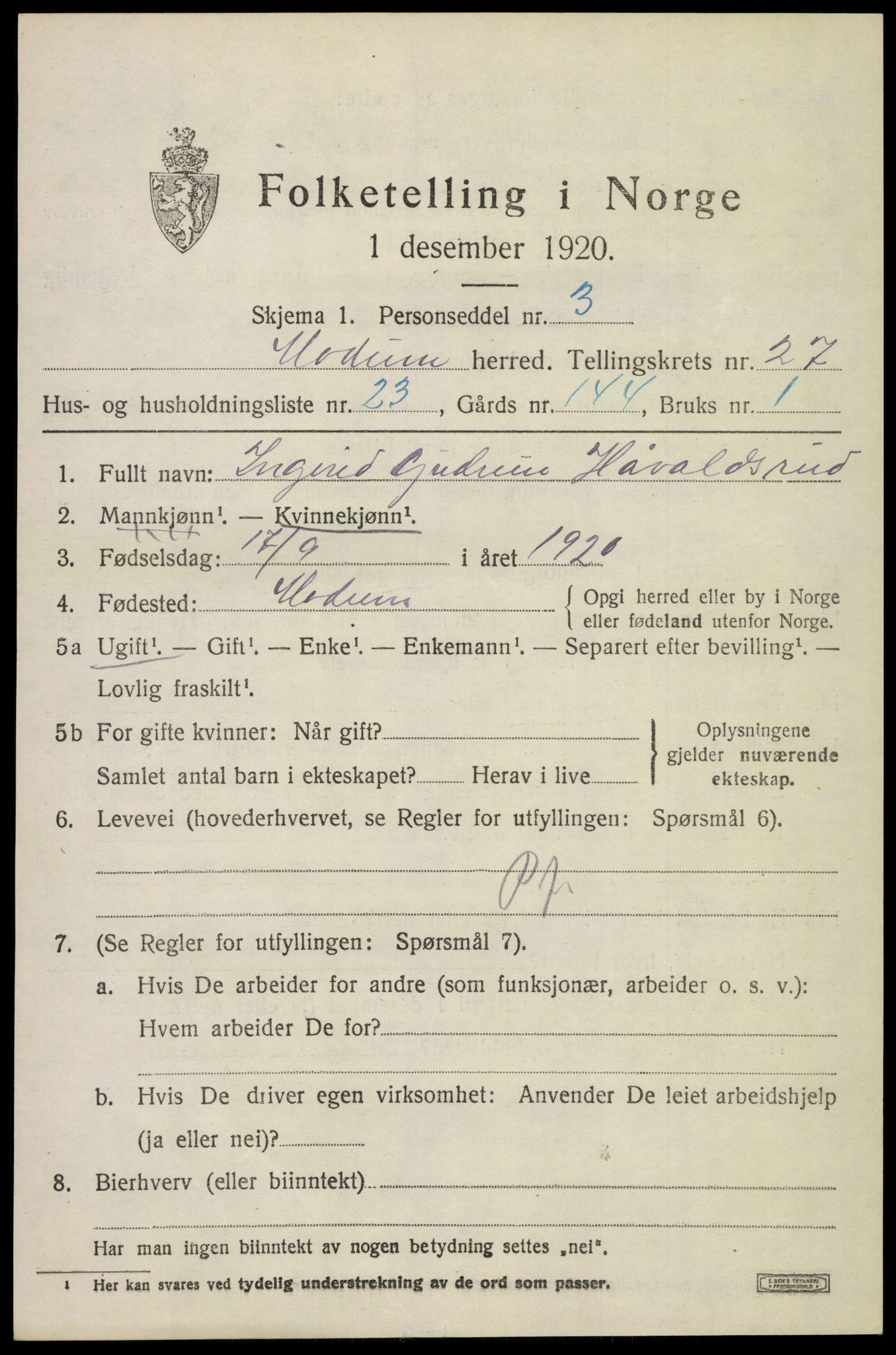 SAKO, Folketelling 1920 for 0623 Modum herred, 1920, s. 26213