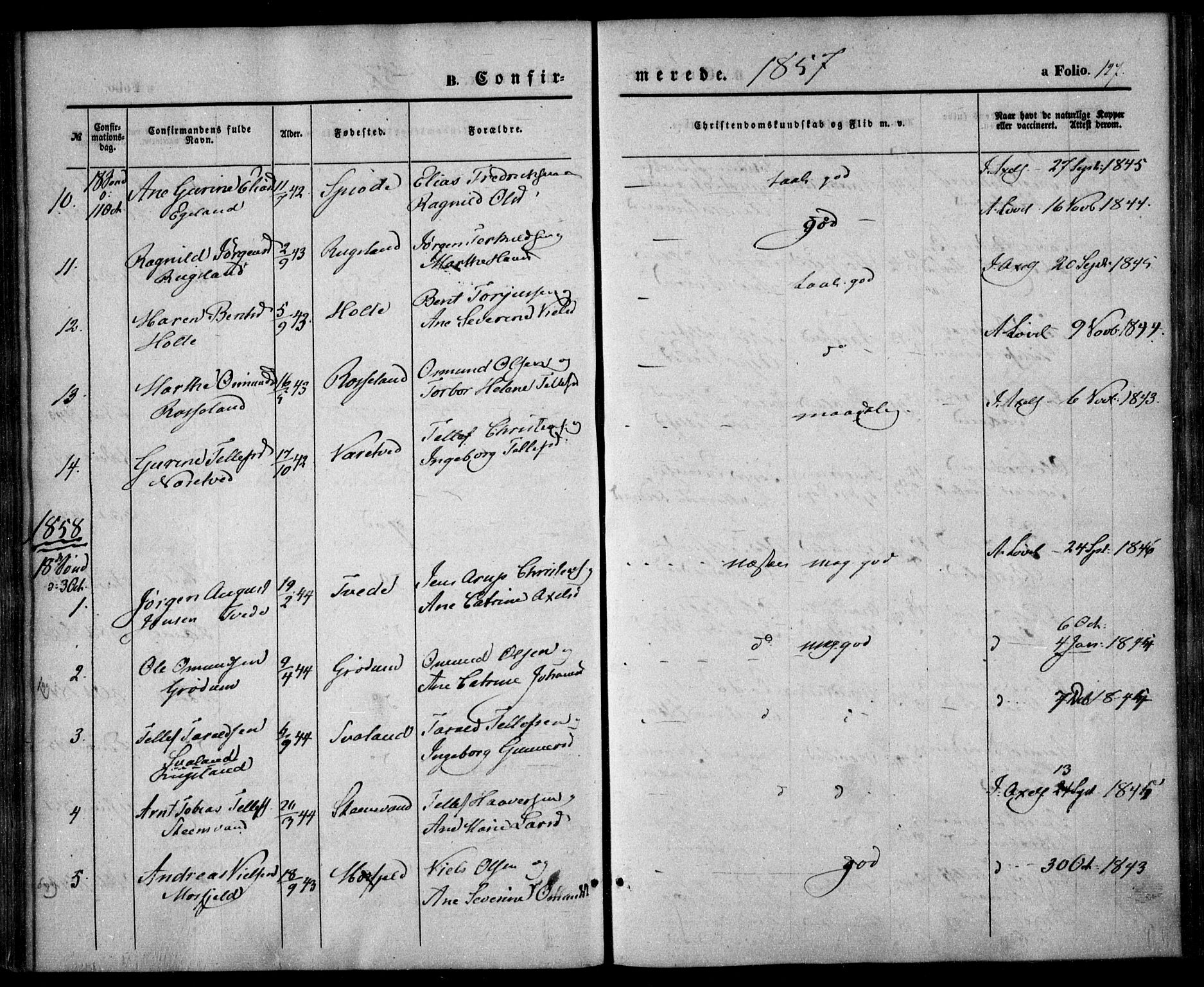 Birkenes sokneprestkontor, SAK/1111-0004/F/Fa/L0003: Ministerialbok nr. A 3, 1850-1866, s. 127