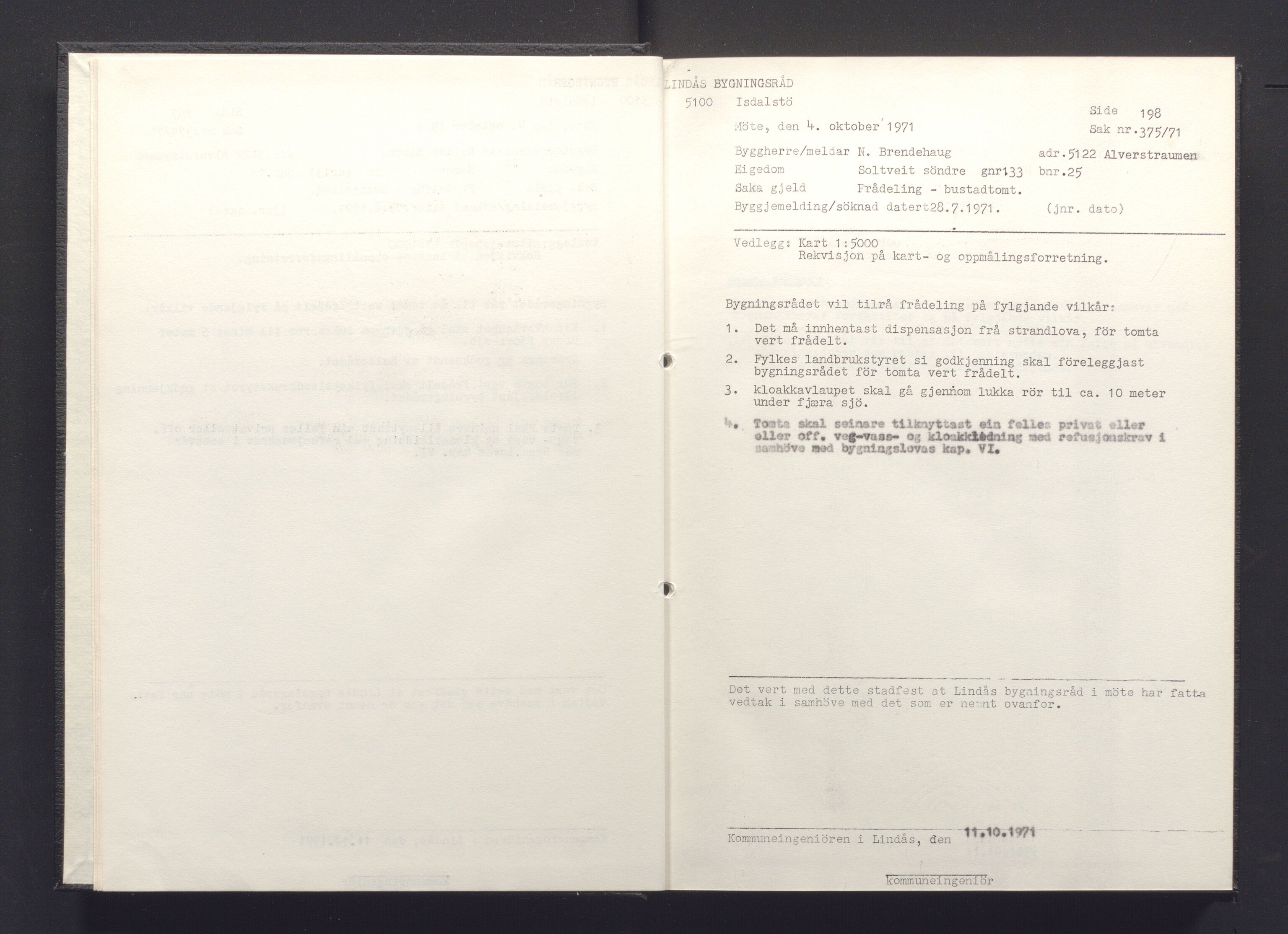 Lindås kommune. Bygningsrådet, IKAH/1263-511/A/Aa/L0008: Møtebok for Lindås bygningsråd, 1971