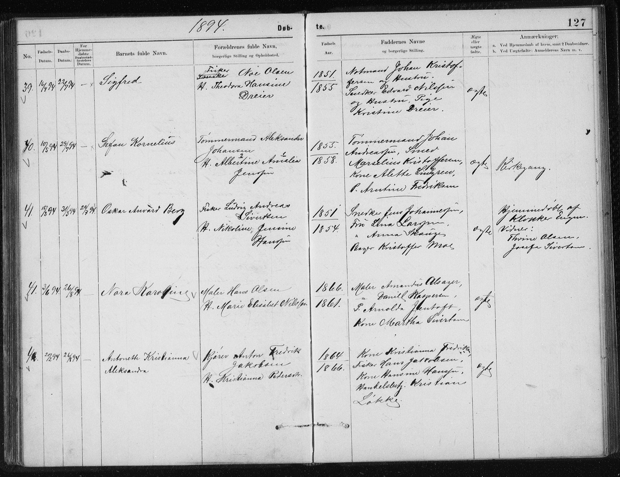 Ministerialprotokoller, klokkerbøker og fødselsregistre - Nordland, SAT/A-1459/801/L0032: Klokkerbok nr. 801C07, 1889-1897, s. 127