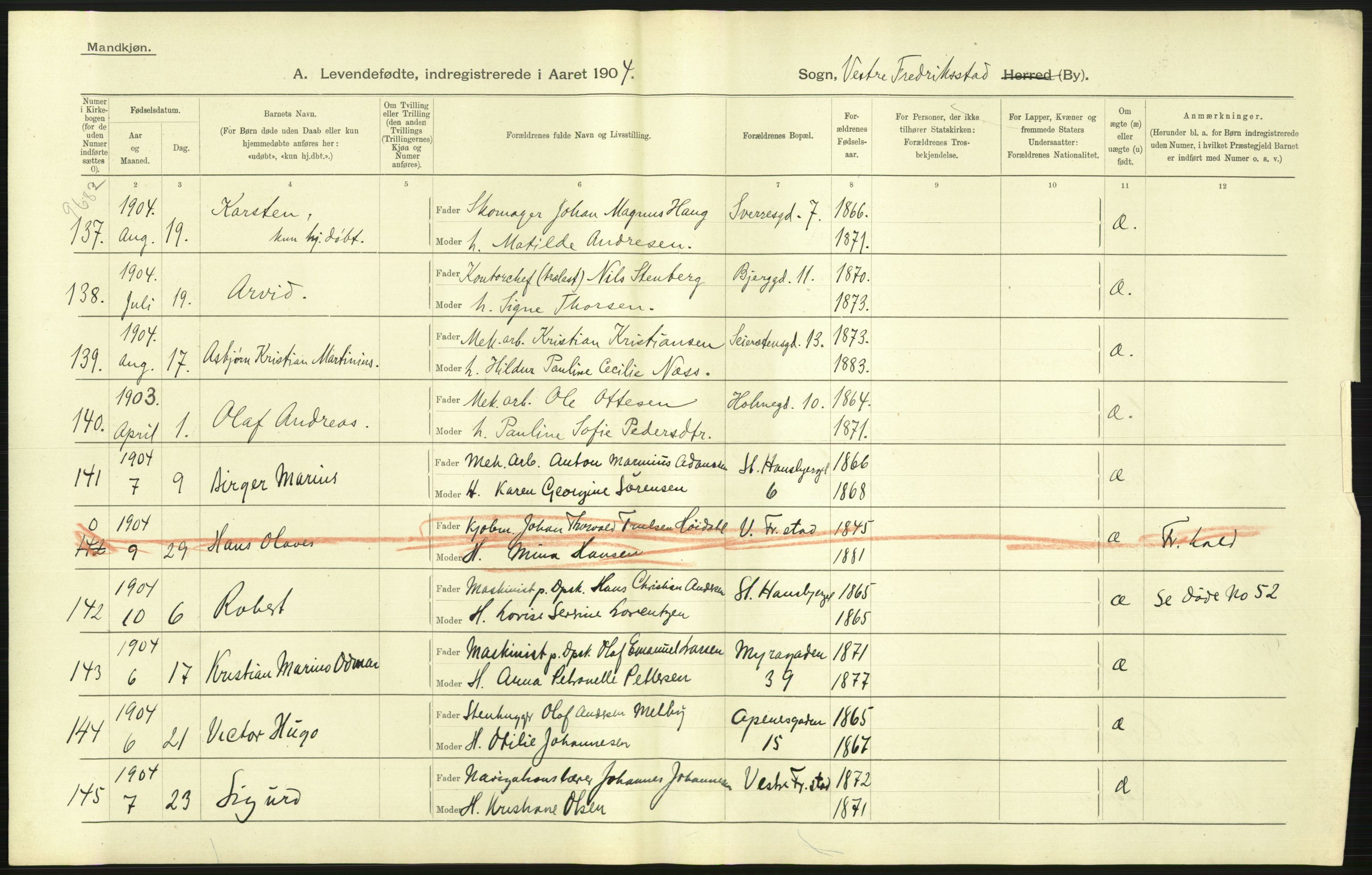 Statistisk sentralbyrå, Sosiodemografiske emner, Befolkning, AV/RA-S-2228/D/Df/Dfa/Dfab/L0001: Smålenenes amt: Fødte, gifte, døde, 1904, s. 21