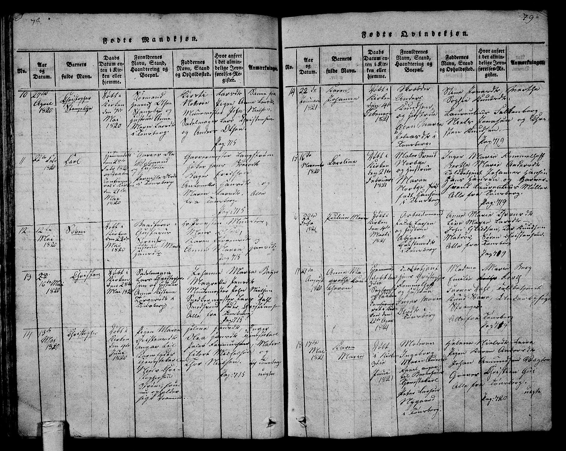 Tønsberg kirkebøker, AV/SAKO-A-330/G/Ga/L0001: Klokkerbok nr. 1, 1813-1826, s. 78-79