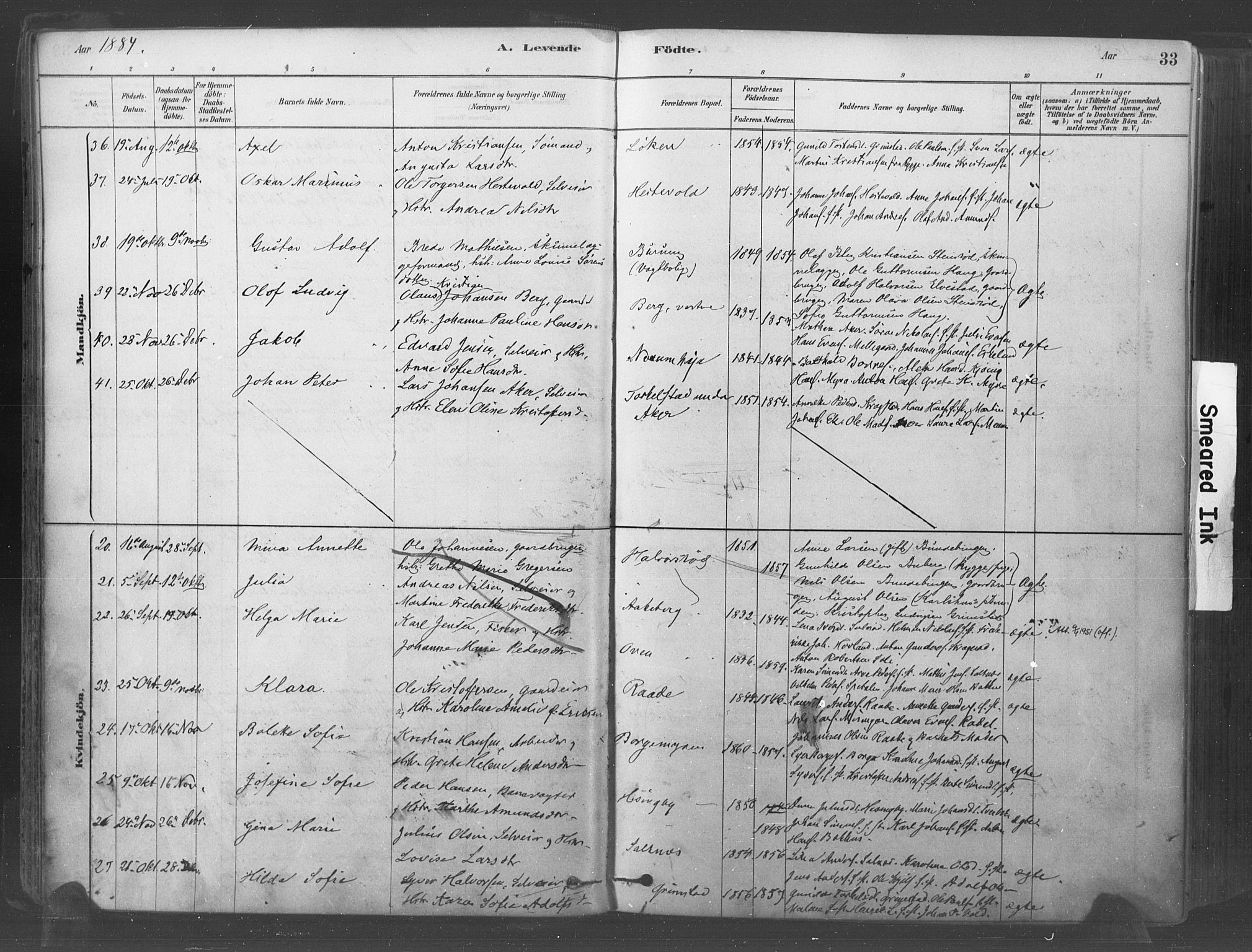 Råde prestekontor kirkebøker, AV/SAO-A-2009/F/Fa/L0007: Ministerialbok nr. 7, 1878-1902, s. 33