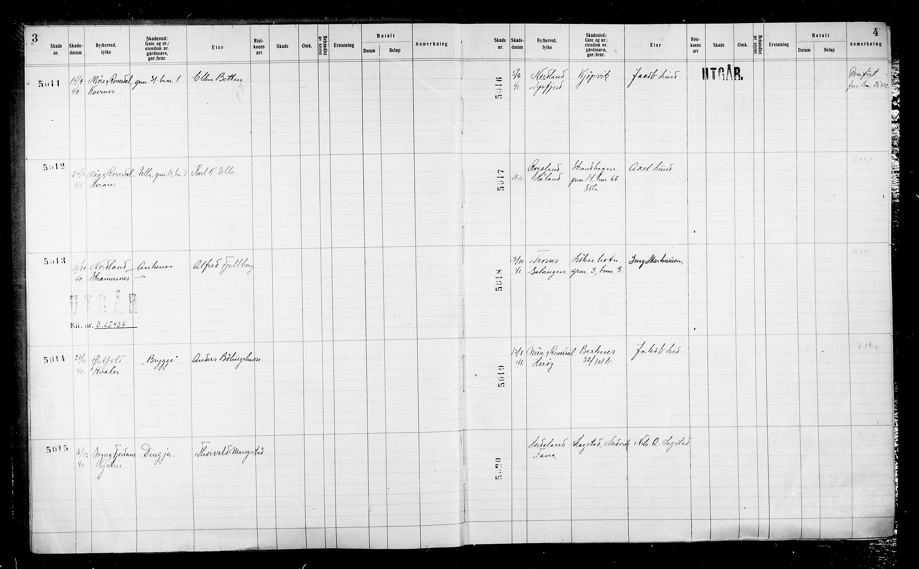 Krigsskadetrygdene for bygninger og løsøre, RA/S-1548/V/L0043: Bygning, ikke trygdet., 1940-1945, s. 3-4