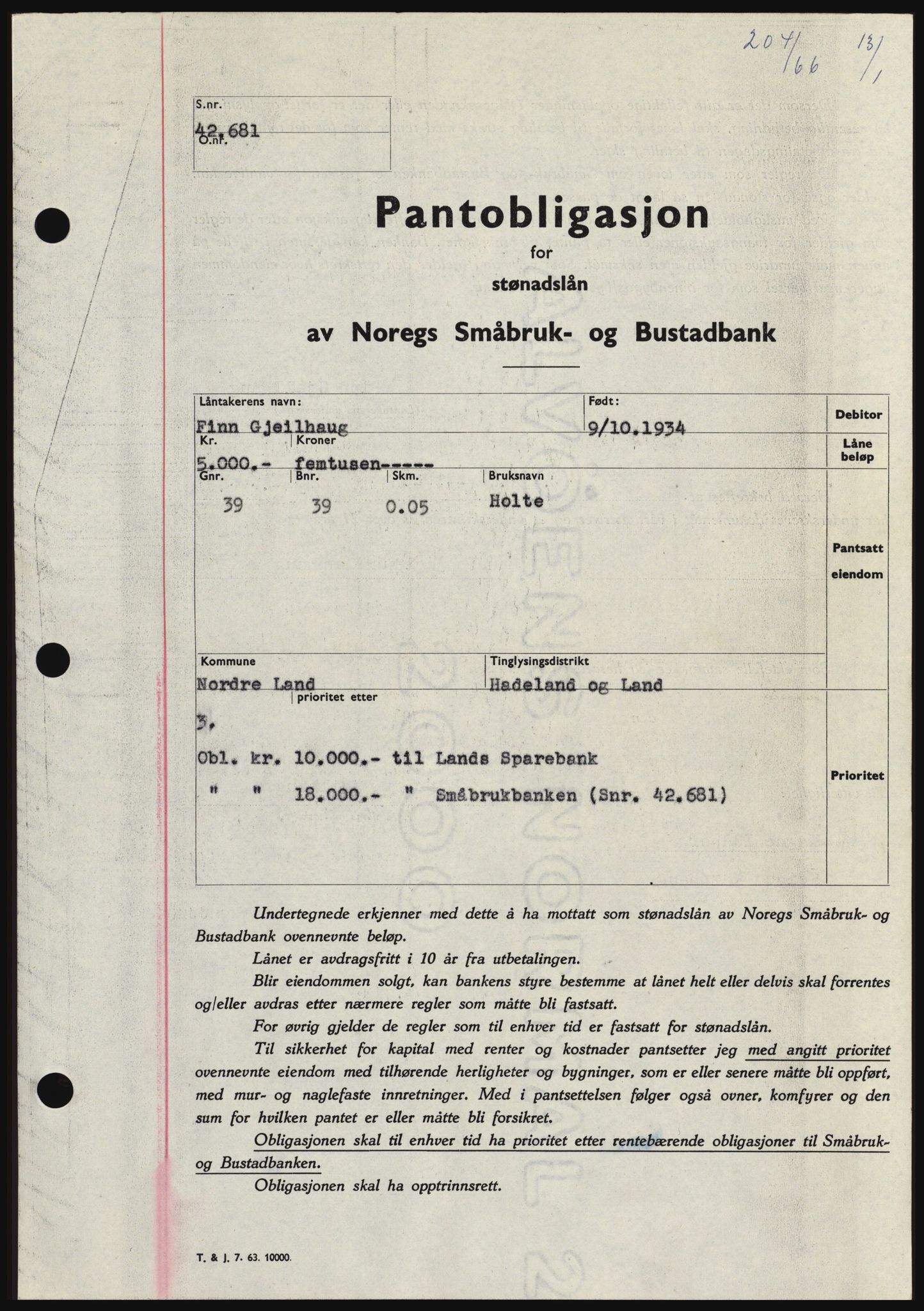 Hadeland og Land tingrett, SAH/TING-010/H/Hb/Hbc/L0061: Pantebok nr. B61, 1965-1966, Dagboknr: 204/1966