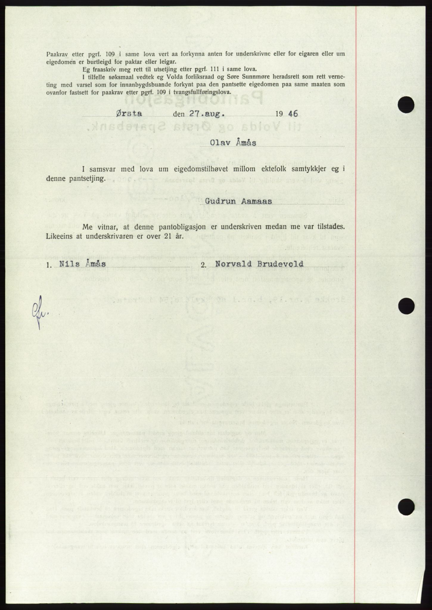 Søre Sunnmøre sorenskriveri, AV/SAT-A-4122/1/2/2C/L0114: Pantebok nr. 1-2B, 1943-1947, Dagboknr: 1178/1946