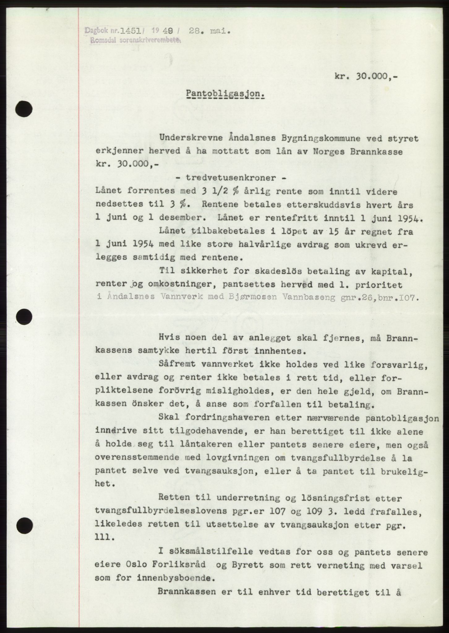 Romsdal sorenskriveri, SAT/A-4149/1/2/2C: Pantebok nr. B4, 1948-1949, Dagboknr: 1451/1949