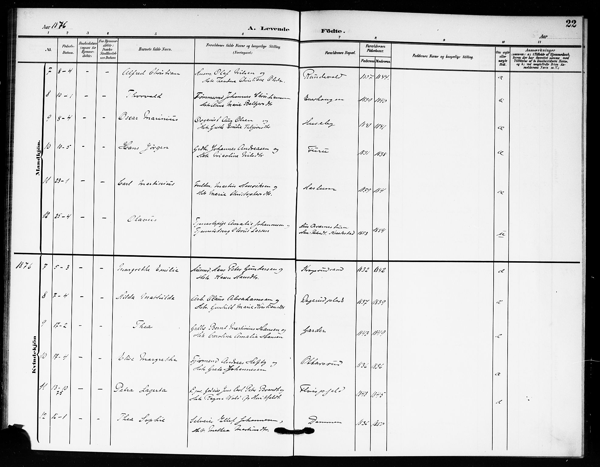 Drøbak prestekontor Kirkebøker, SAO/A-10142a/F/Fc/L0001: Ministerialbok nr. III 1, 1871-1900, s. 22