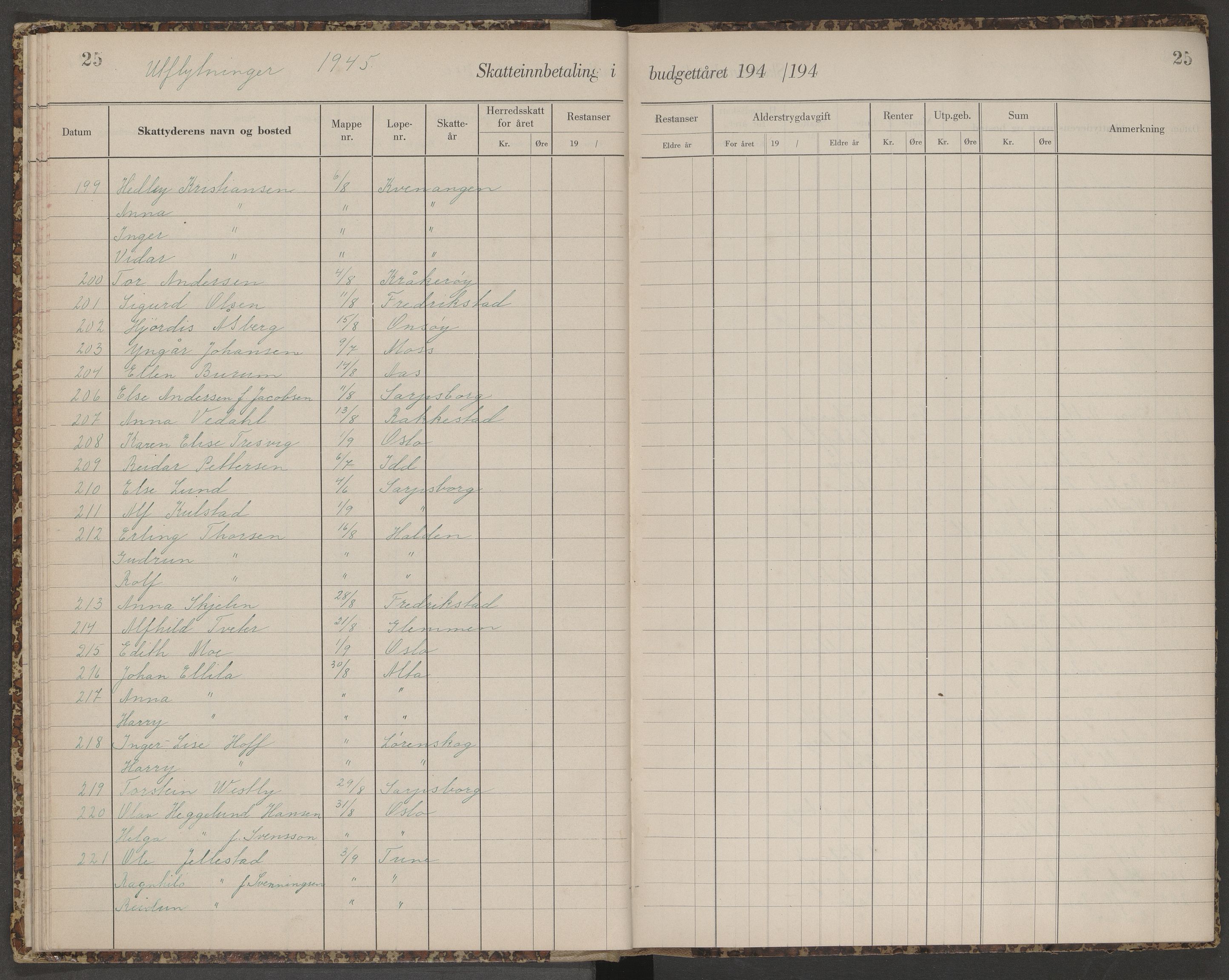 Skjeberg folkeregister, SAO/A-10495/K/Ka/L0003: Fortegnelse over inn- og utflyttede, 1943-1947, s. 25