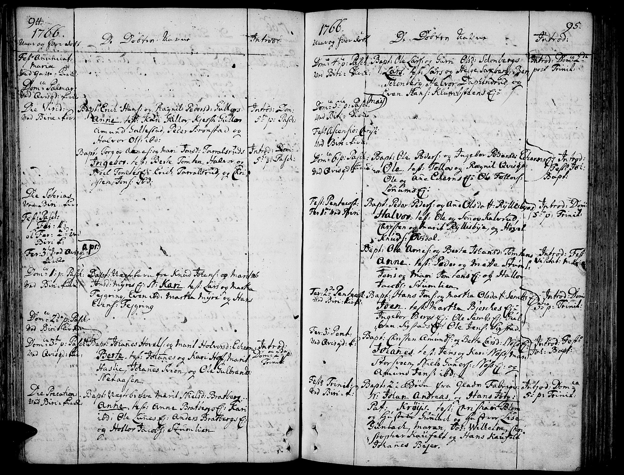 Biri prestekontor, AV/SAH-PREST-096/H/Ha/Haa/L0002: Ministerialbok nr. 2, 1754-1789, s. 94-95