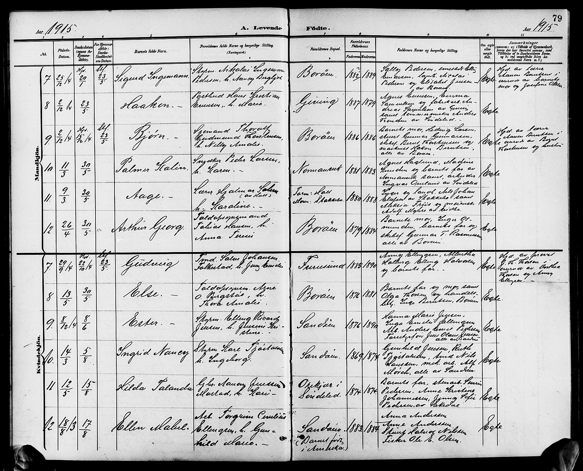 Dypvåg sokneprestkontor, AV/SAK-1111-0007/F/Fb/Fba/L0014: Klokkerbok nr. B 14, 1901-1922, s. 79