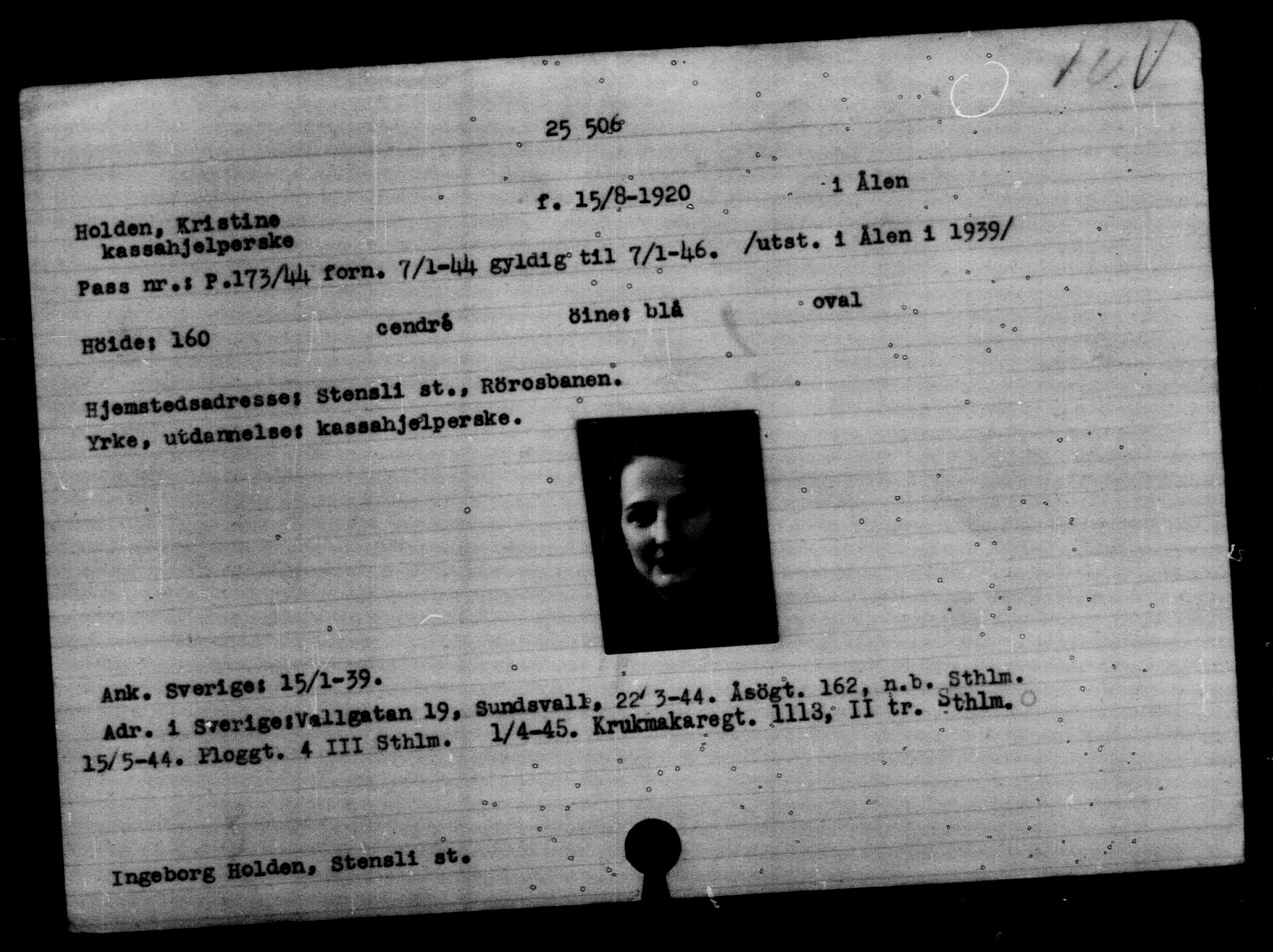 Utenriksstasjonene, Legasjonen i Stockholm, Flyktningkontoret, AV/RA-S-6753/V/Va/L0011: Kjesäterkartoteket, flyktning nr. 25300-28349, 1940-1945, s. 218