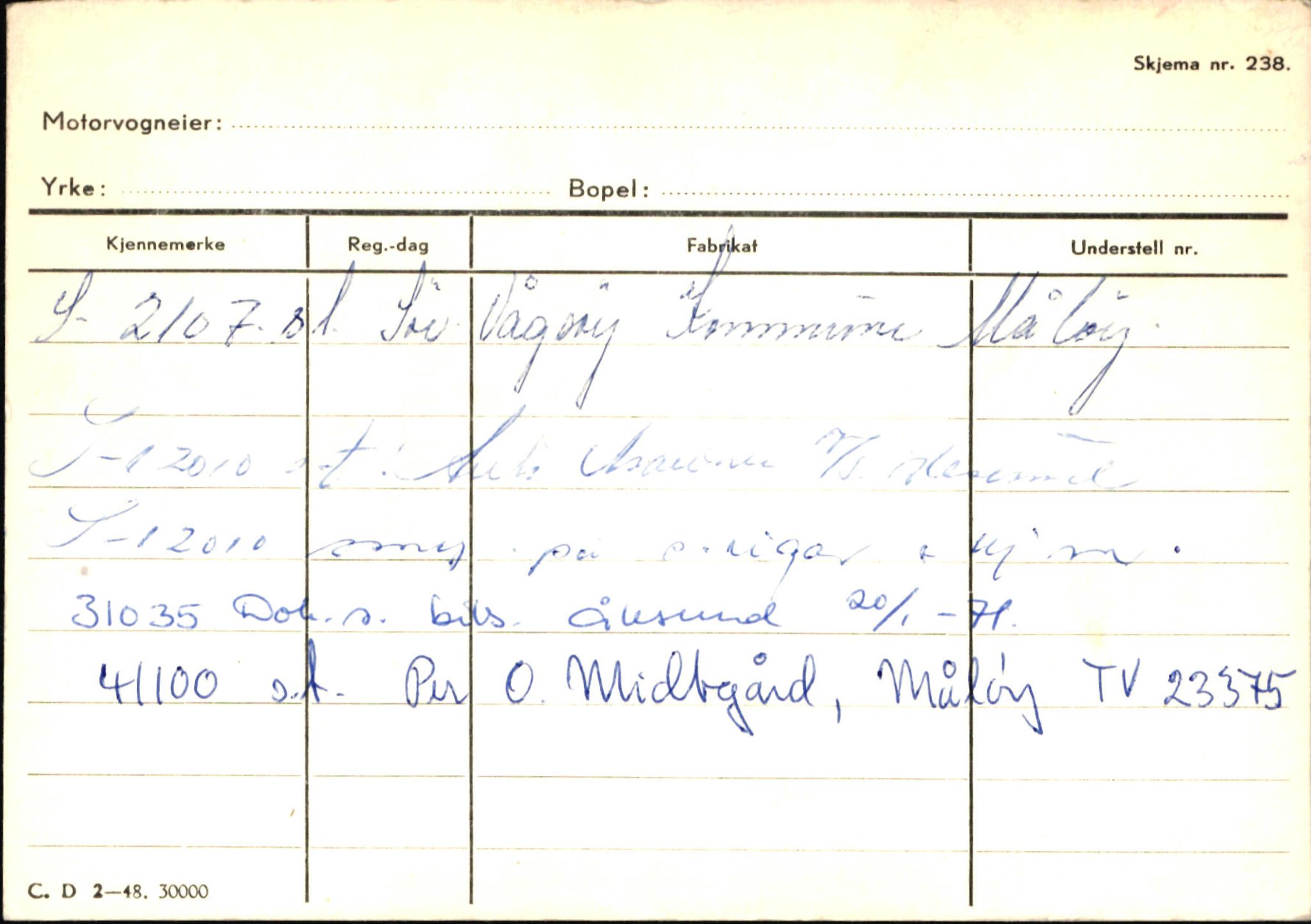 Statens vegvesen, Sogn og Fjordane vegkontor, SAB/A-5301/4/F/L0145: Registerkort Vågsøy S-Å. Årdal I-P, 1945-1975, s. 745