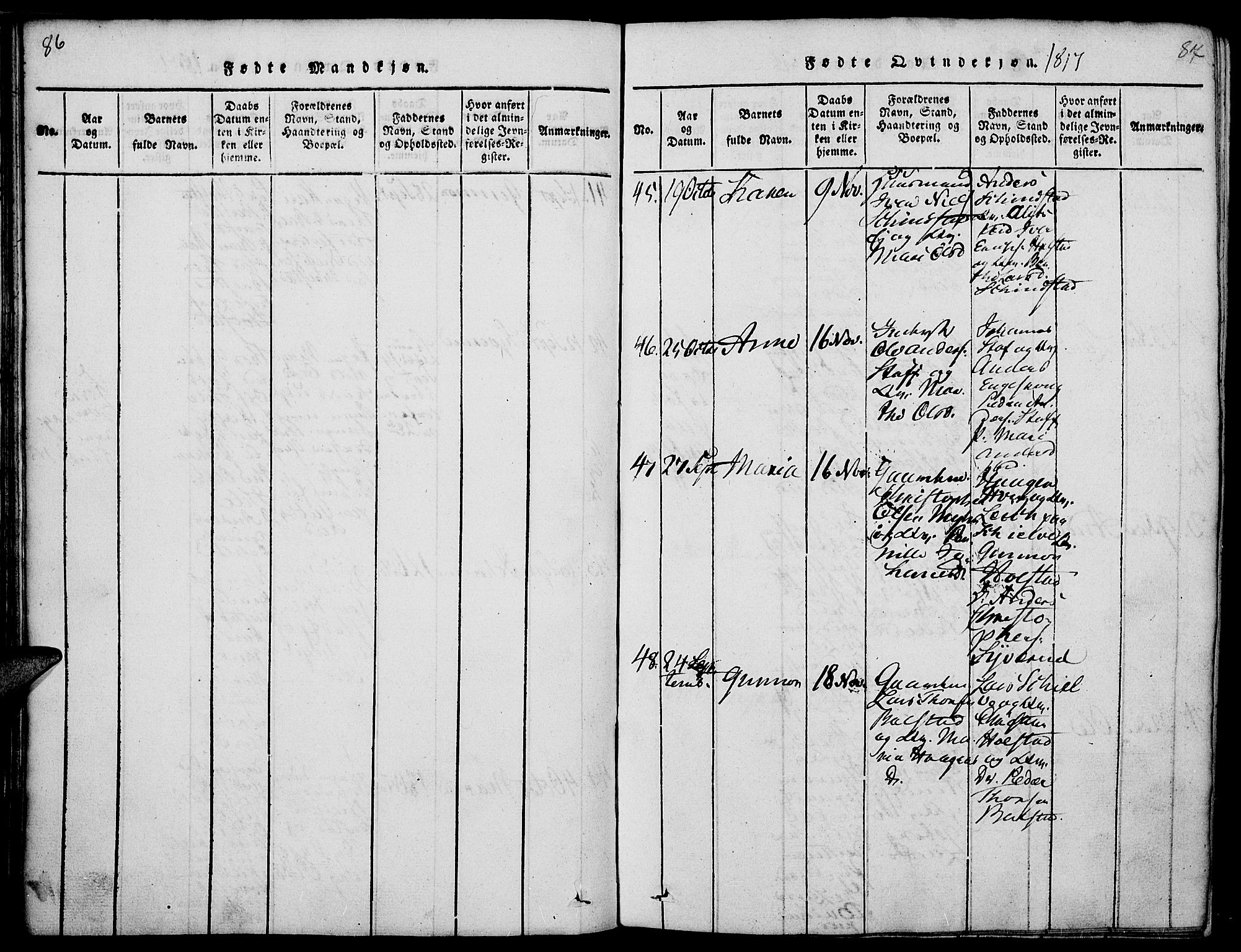 Nes prestekontor, Hedmark, AV/SAH-PREST-020/K/Ka/L0002: Ministerialbok nr. 2, 1813-1827, s. 86-87