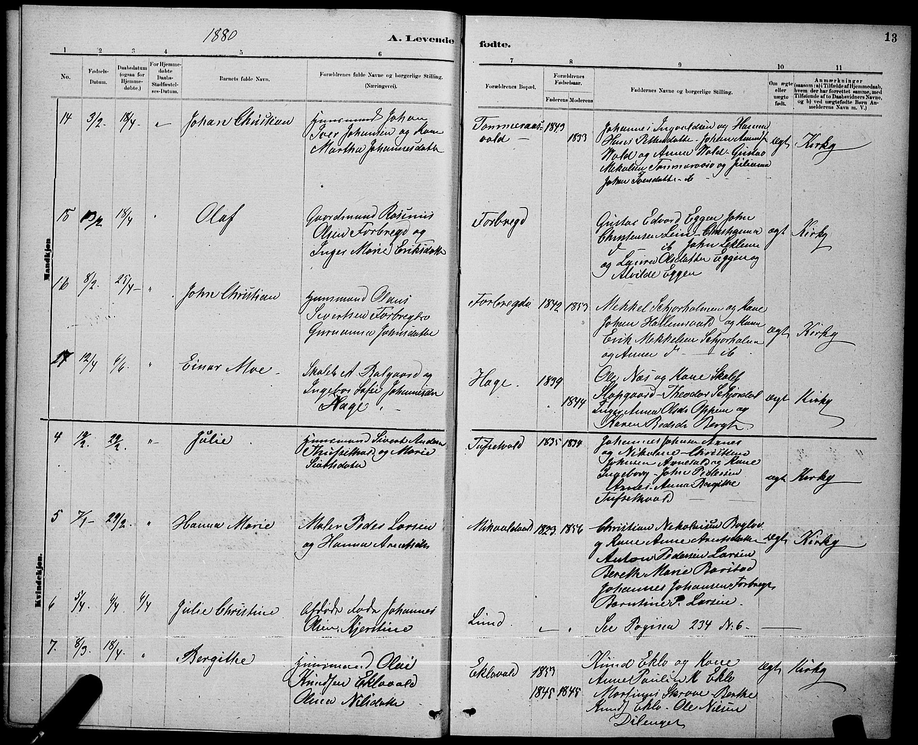 Ministerialprotokoller, klokkerbøker og fødselsregistre - Nord-Trøndelag, SAT/A-1458/723/L0256: Klokkerbok nr. 723C04, 1879-1890, s. 13