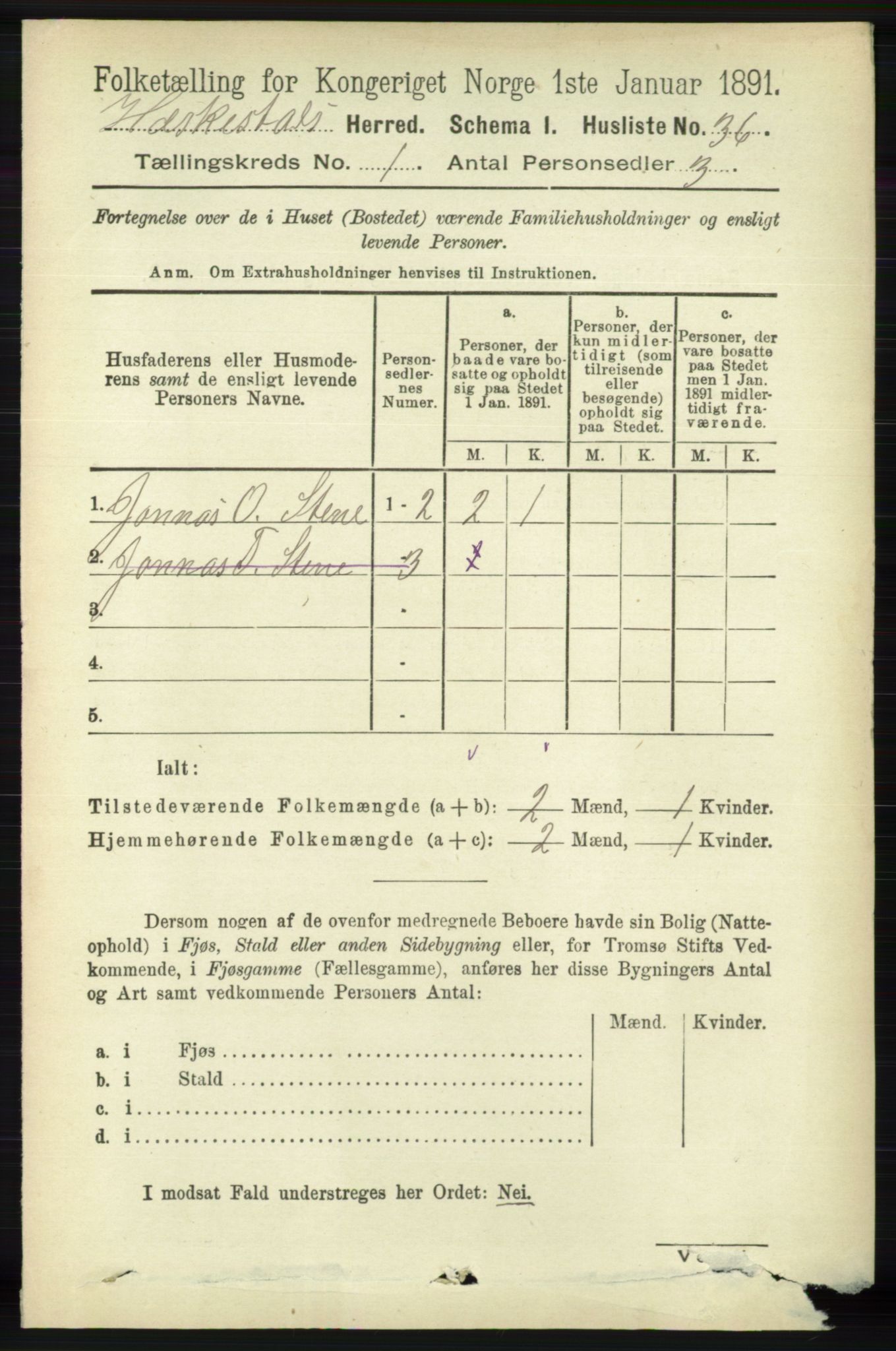 RA, Folketelling 1891 for 1113 Heskestad herred, 1891, s. 54