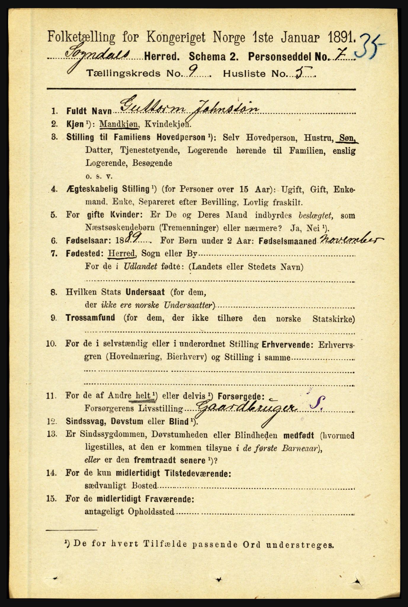RA, Folketelling 1891 for 1420 Sogndal herred, 1891, s. 3724