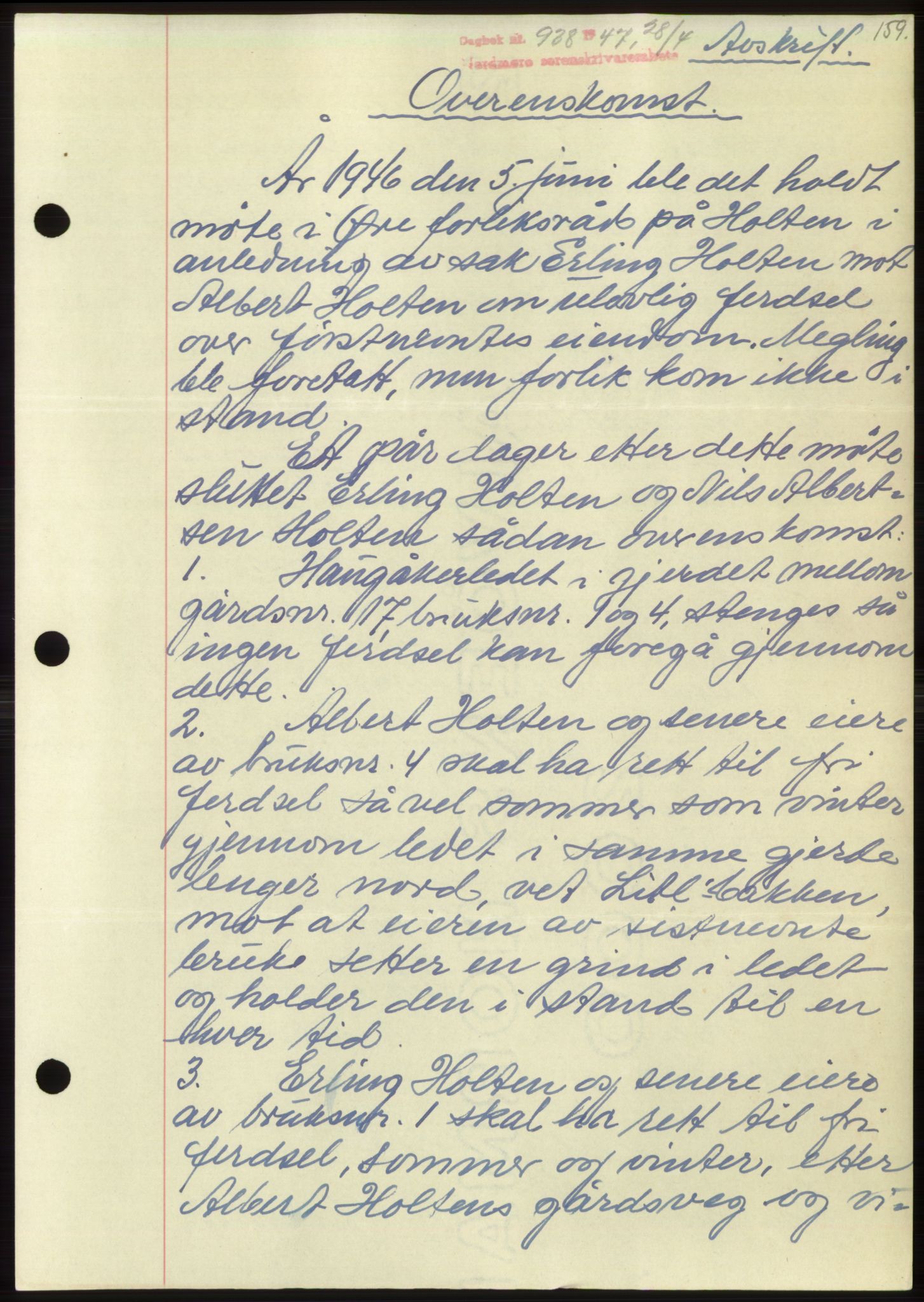Nordmøre sorenskriveri, SAT/A-4132/1/2/2Ca: Pantebok nr. B96, 1947-1947, Dagboknr: 938/1947