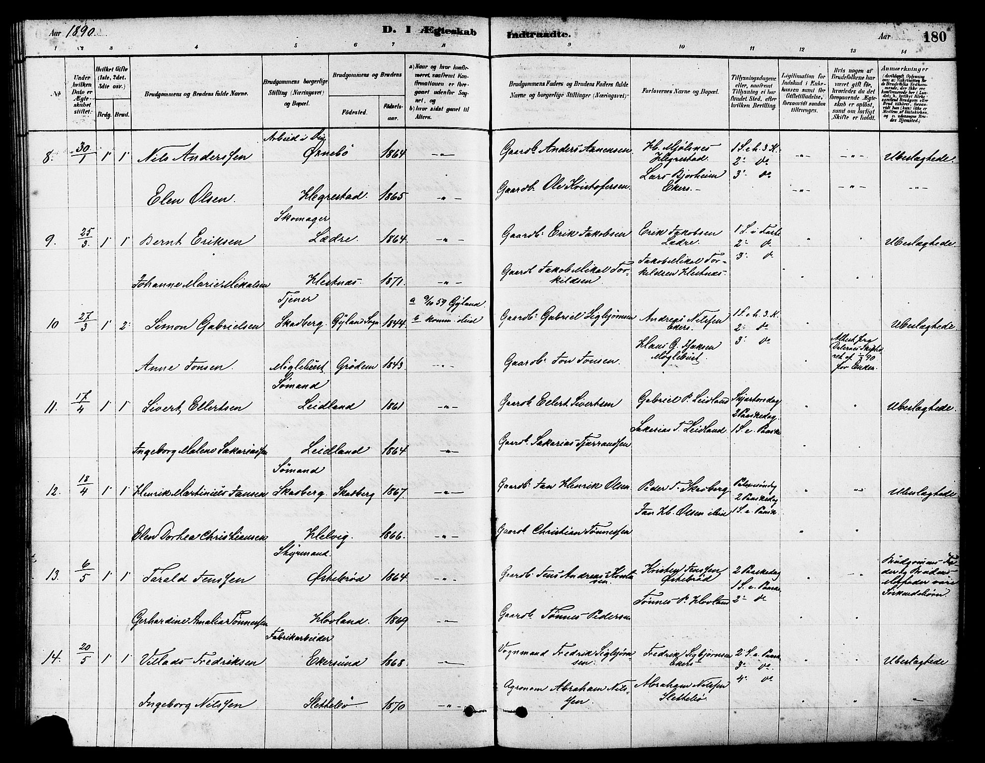 Eigersund sokneprestkontor, AV/SAST-A-101807/S08/L0017: Ministerialbok nr. A 14, 1879-1892, s. 180