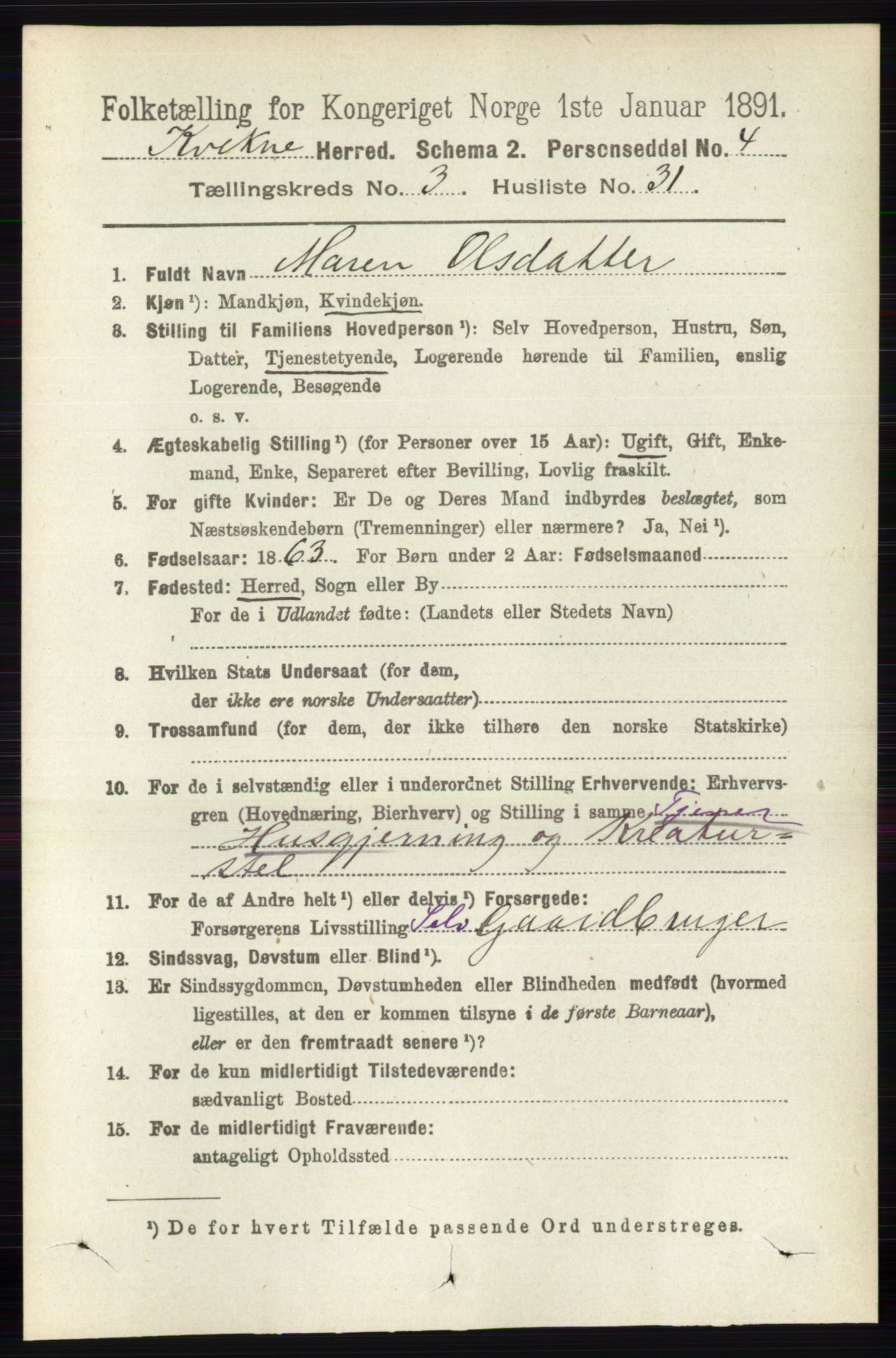 RA, Folketelling 1891 for 0440 Kvikne herred, 1891, s. 877