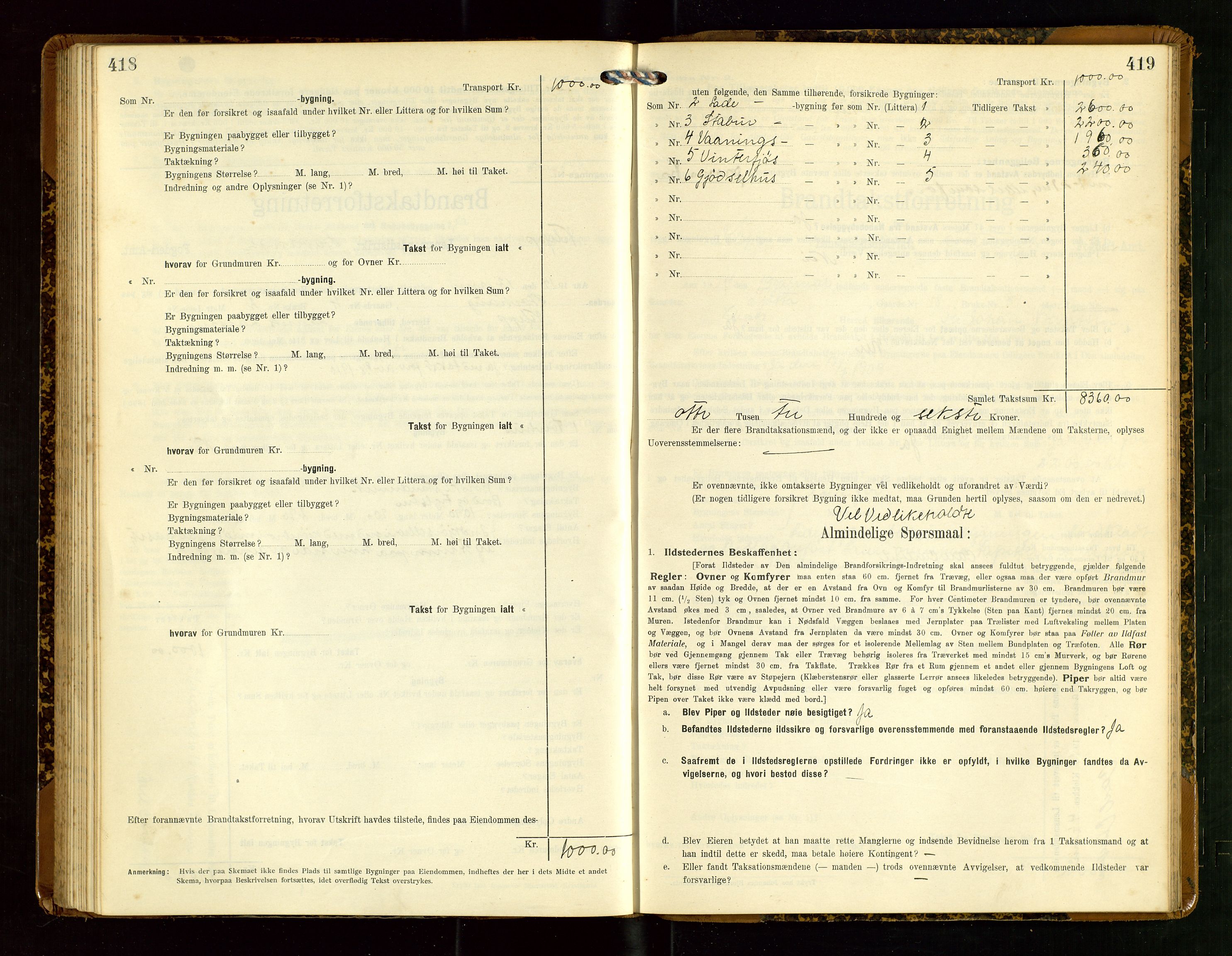 Klepp lensmannskontor, AV/SAST-A-100163/Goc/L0007: "Brandtaxationsprotokol" m/register, 1911-1915, s. 418-419