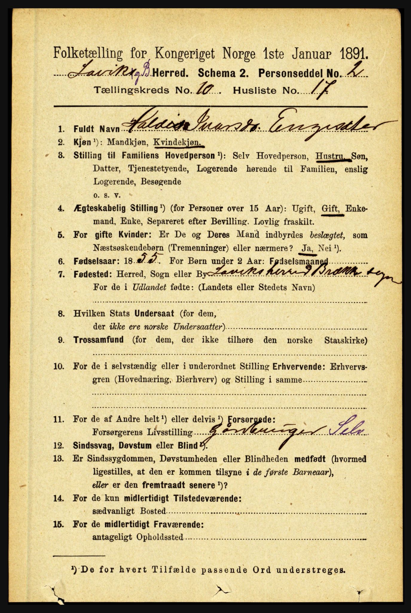 RA, Folketelling 1891 for 1415 Lavik og Brekke herred, 1891, s. 2099