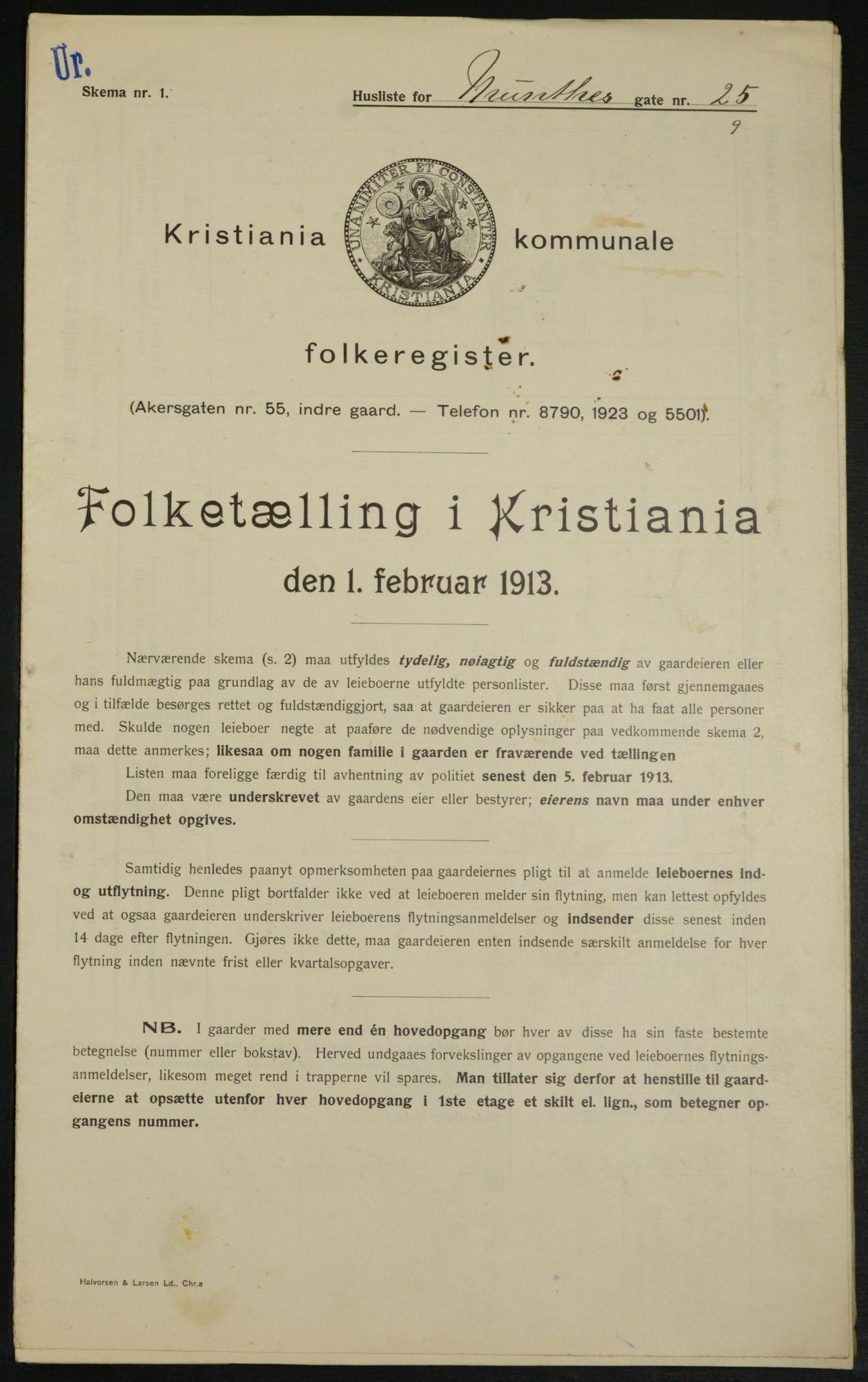 OBA, Kommunal folketelling 1.2.1913 for Kristiania, 1913, s. 68059