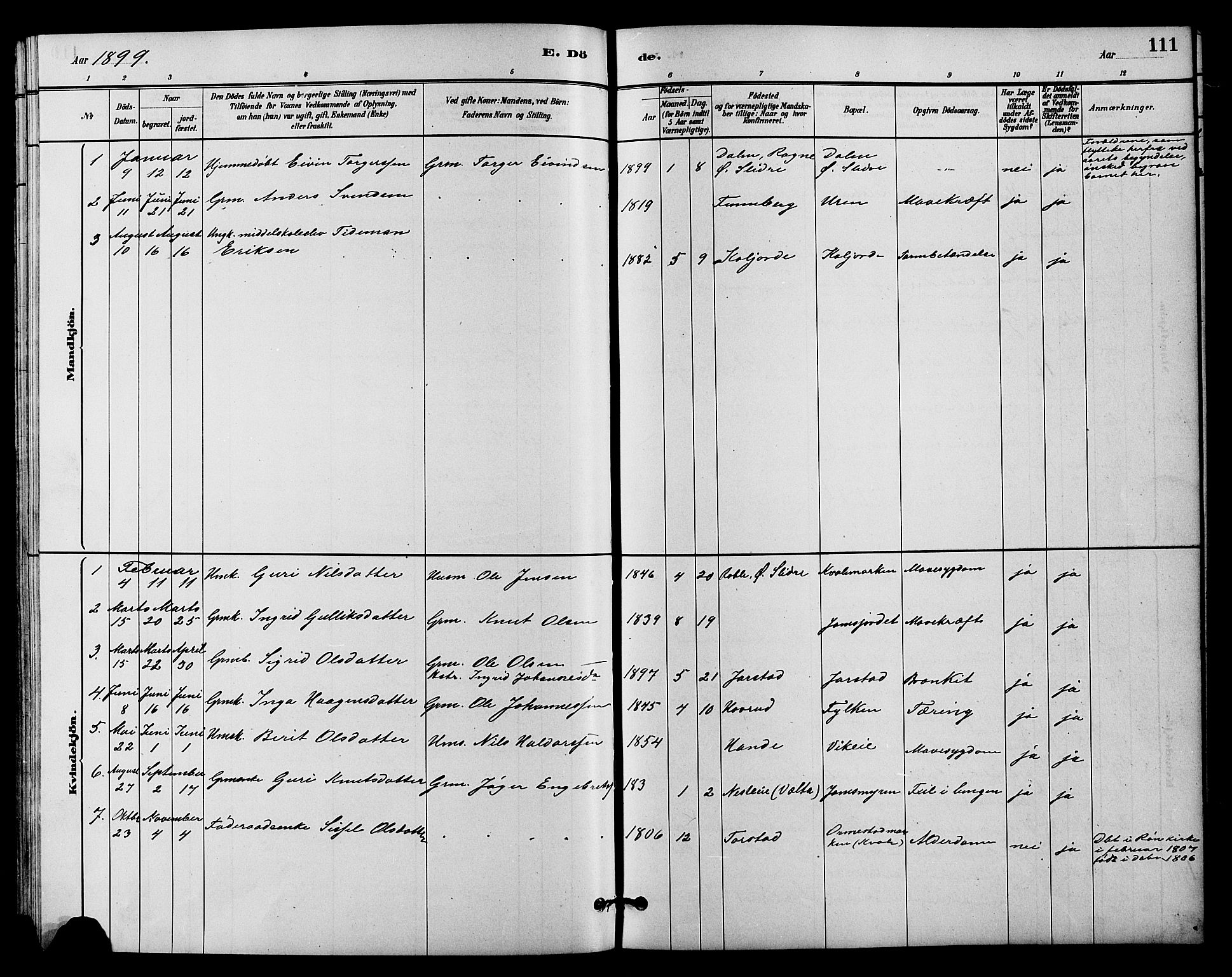 Vestre Slidre prestekontor, AV/SAH-PREST-136/H/Ha/Hab/L0004: Klokkerbok nr. 4, 1881-1912, s. 111