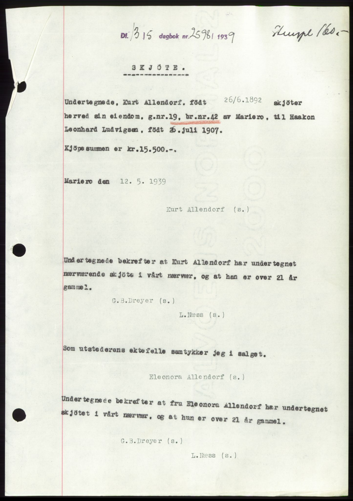 Jæren sorenskriveri, SAST/A-100310/03/G/Gba/L0074: Pantebok, 1939-1939, Dagboknr: 2598/1939
