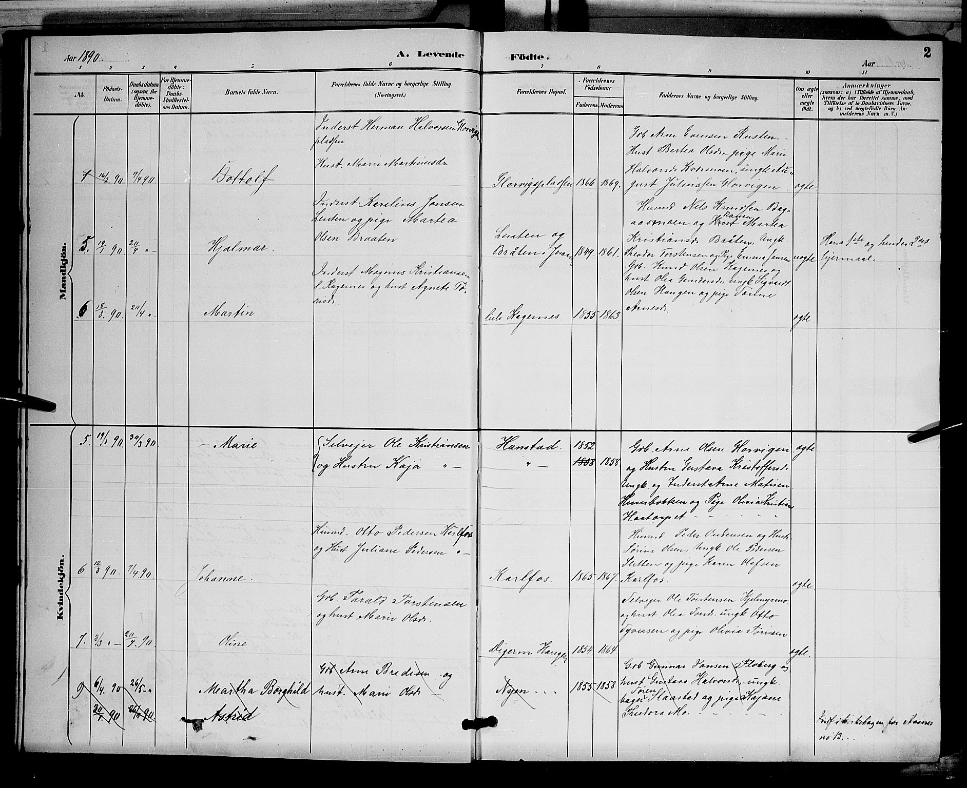 Åsnes prestekontor, AV/SAH-PREST-042/H/Ha/Hab/L0002: Klokkerbok nr. 2, 1890-1891, s. 2