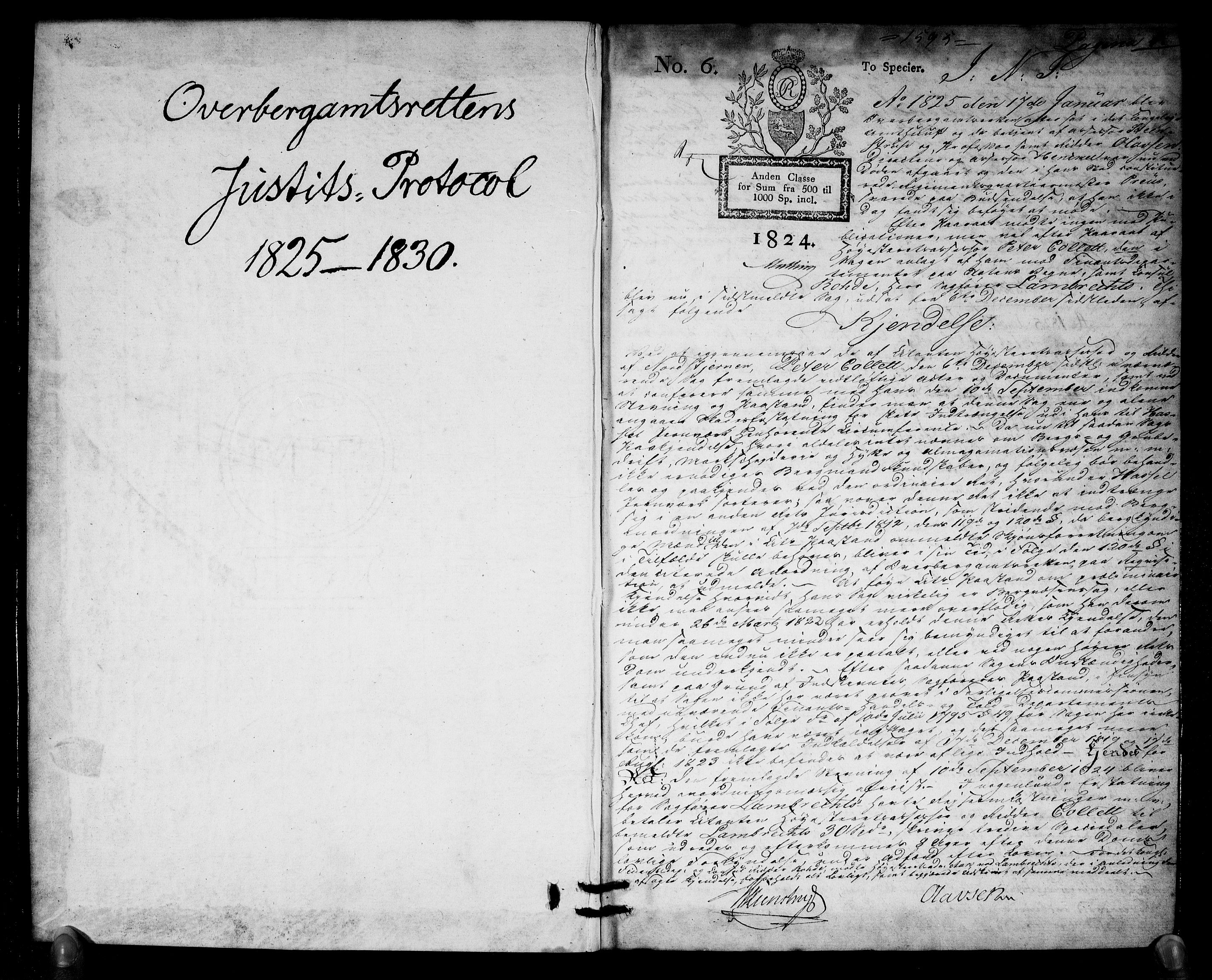 Overbergamtet 1621-1830, AV/SAKO-EA-2885/K/Ka/L0004: Rettsprotokoll, 1825-1830, s. 0-1