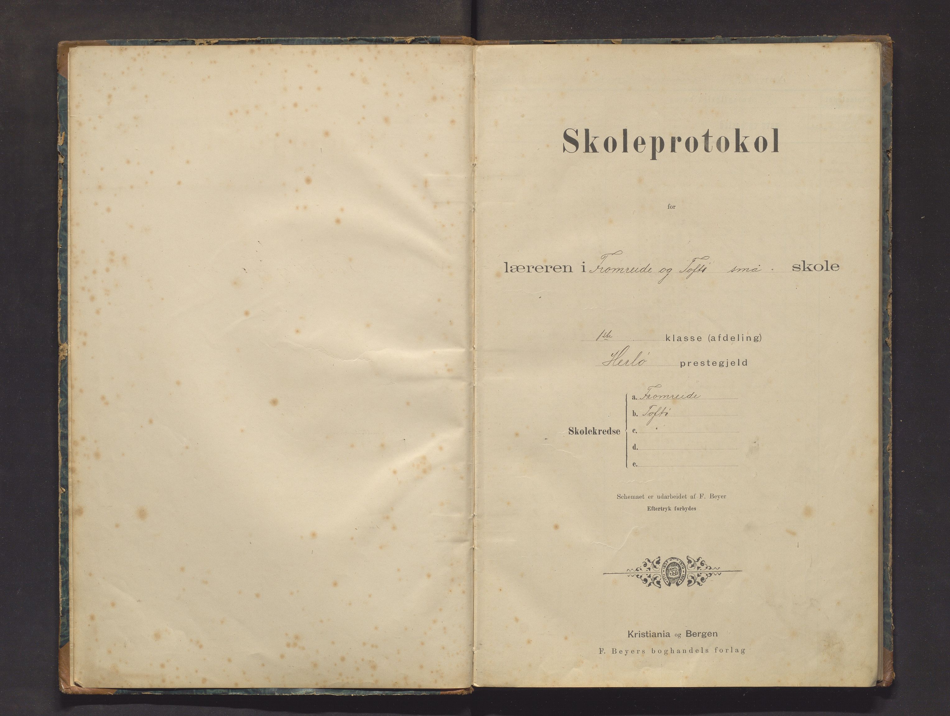 Herdla kommune. Barneskulane, IKAH/1258-231/F/Fa/L0013: Skuleprotokoll for Fromeide, Turøy og Fauskanger krinsar og Toftøy skule, 1895-1913