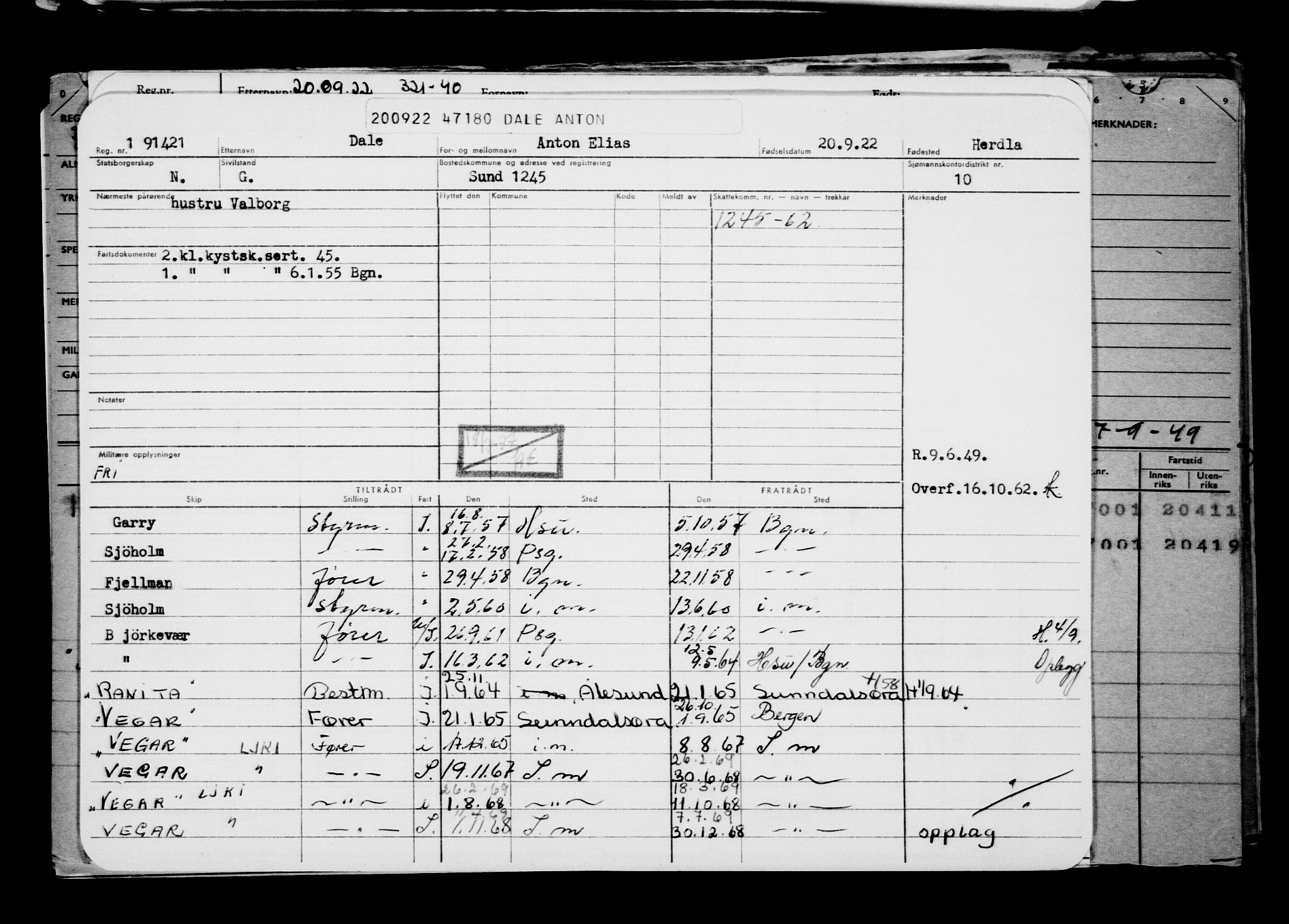 Direktoratet for sjømenn, AV/RA-S-3545/G/Gb/L0210: Hovedkort, 1922, s. 722