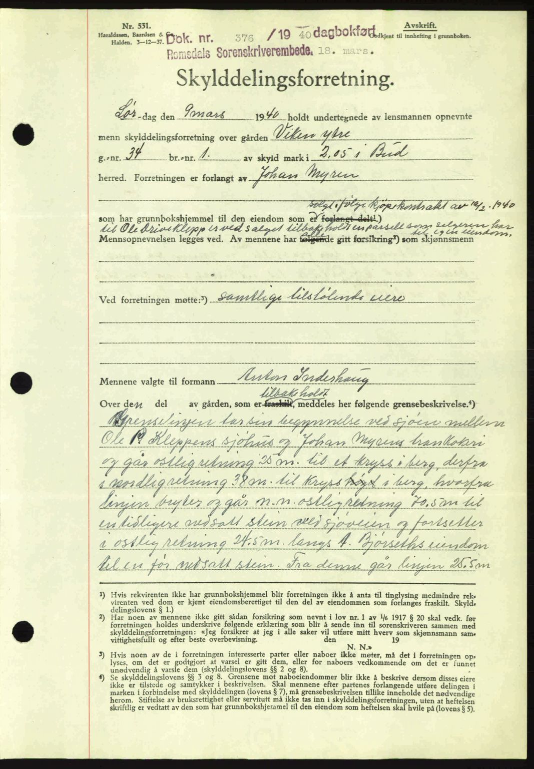 Romsdal sorenskriveri, AV/SAT-A-4149/1/2/2C: Pantebok nr. A8, 1939-1940, Dagboknr: 376/1940