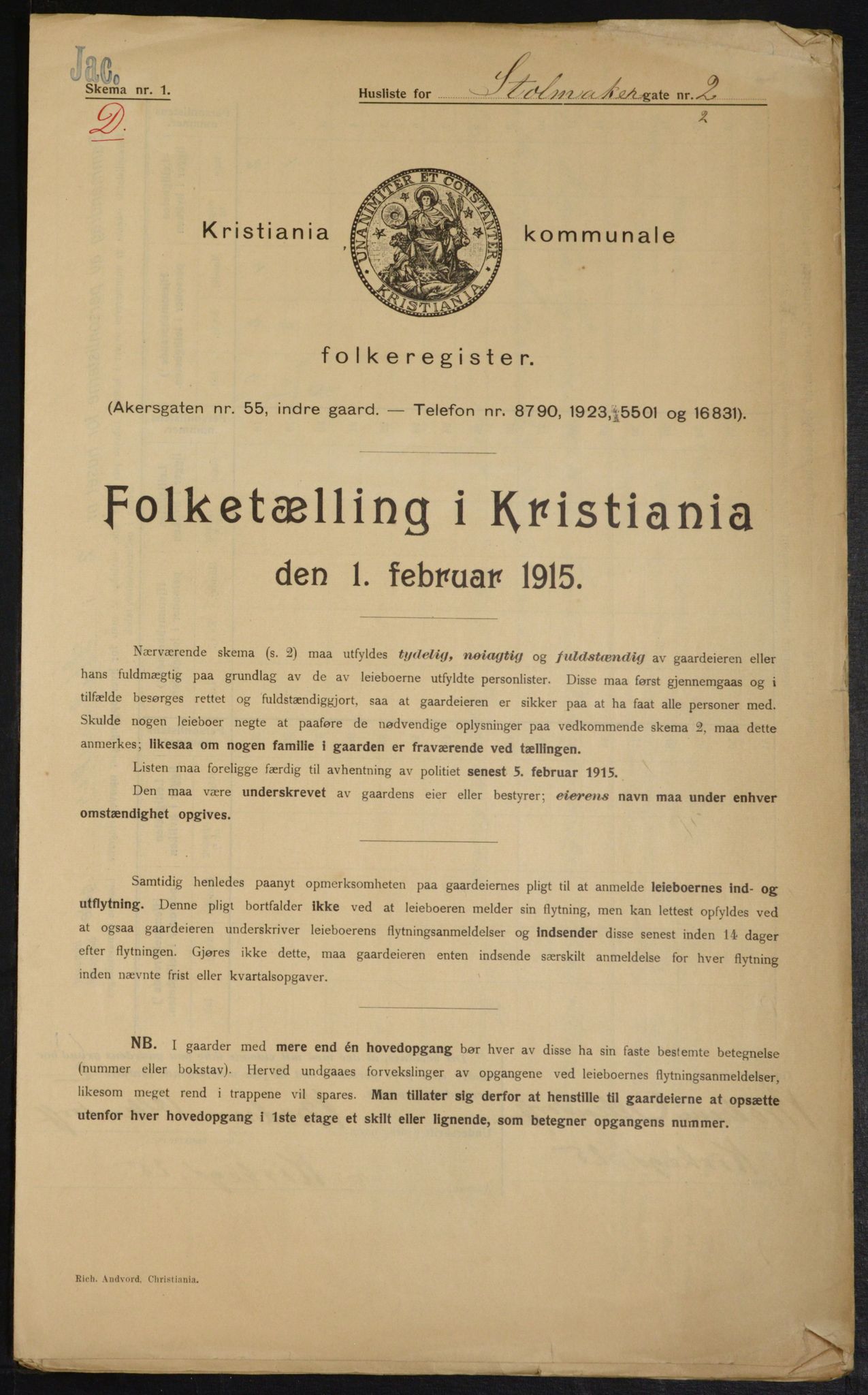 OBA, Kommunal folketelling 1.2.1915 for Kristiania, 1915, s. 102699