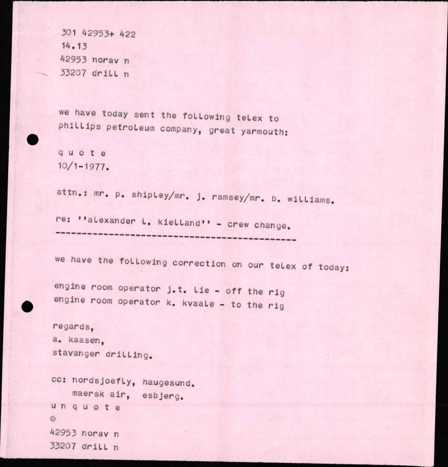 Pa 1503 - Stavanger Drilling AS, AV/SAST-A-101906/2/E/Eb/Eba/L0010: Sak og korrespondanse, 1977-1981