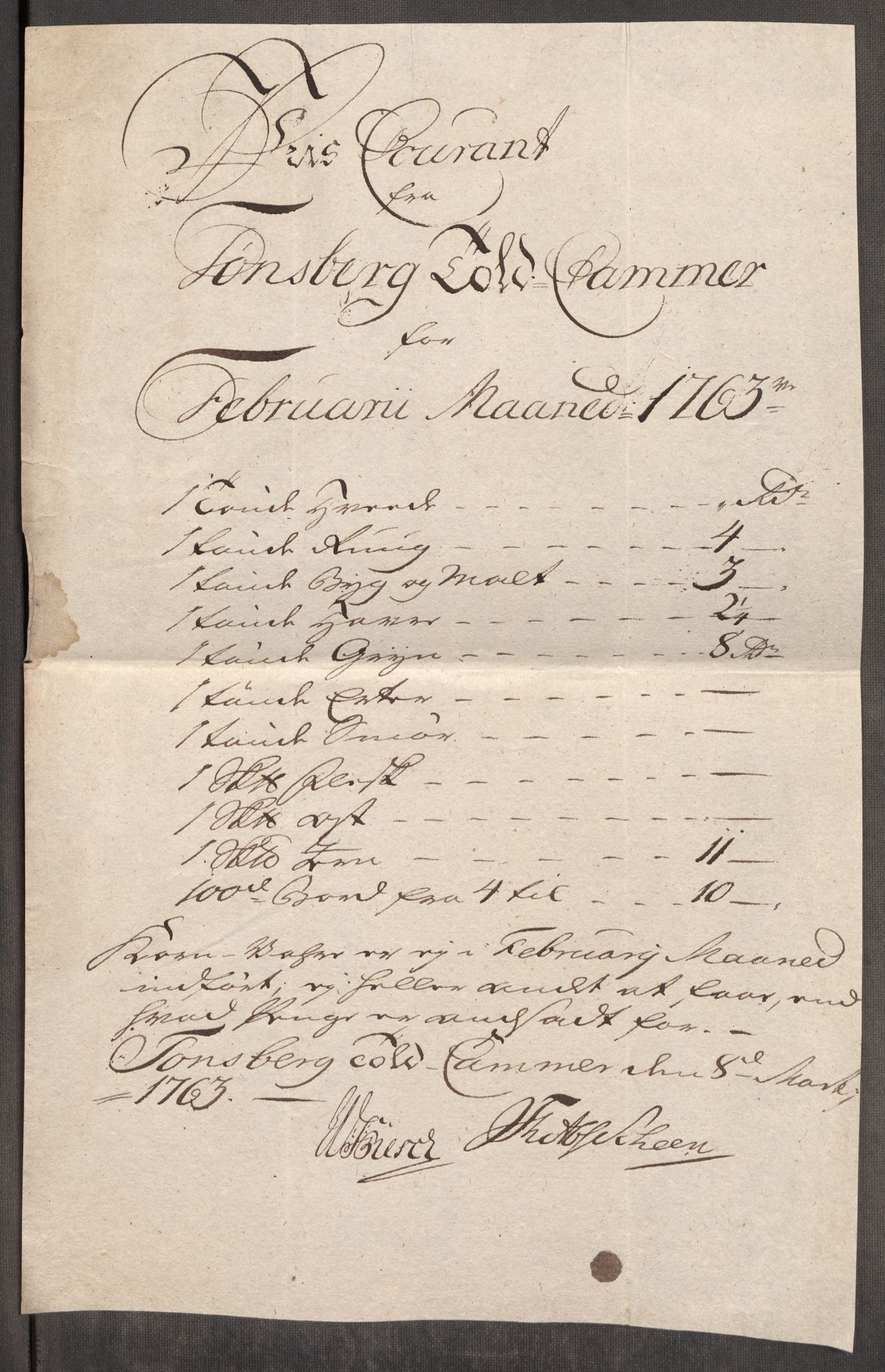 Rentekammeret inntil 1814, Realistisk ordnet avdeling, AV/RA-EA-4070/Oe/L0007: [Ø1]: Priskuranter, 1761-1763, s. 655