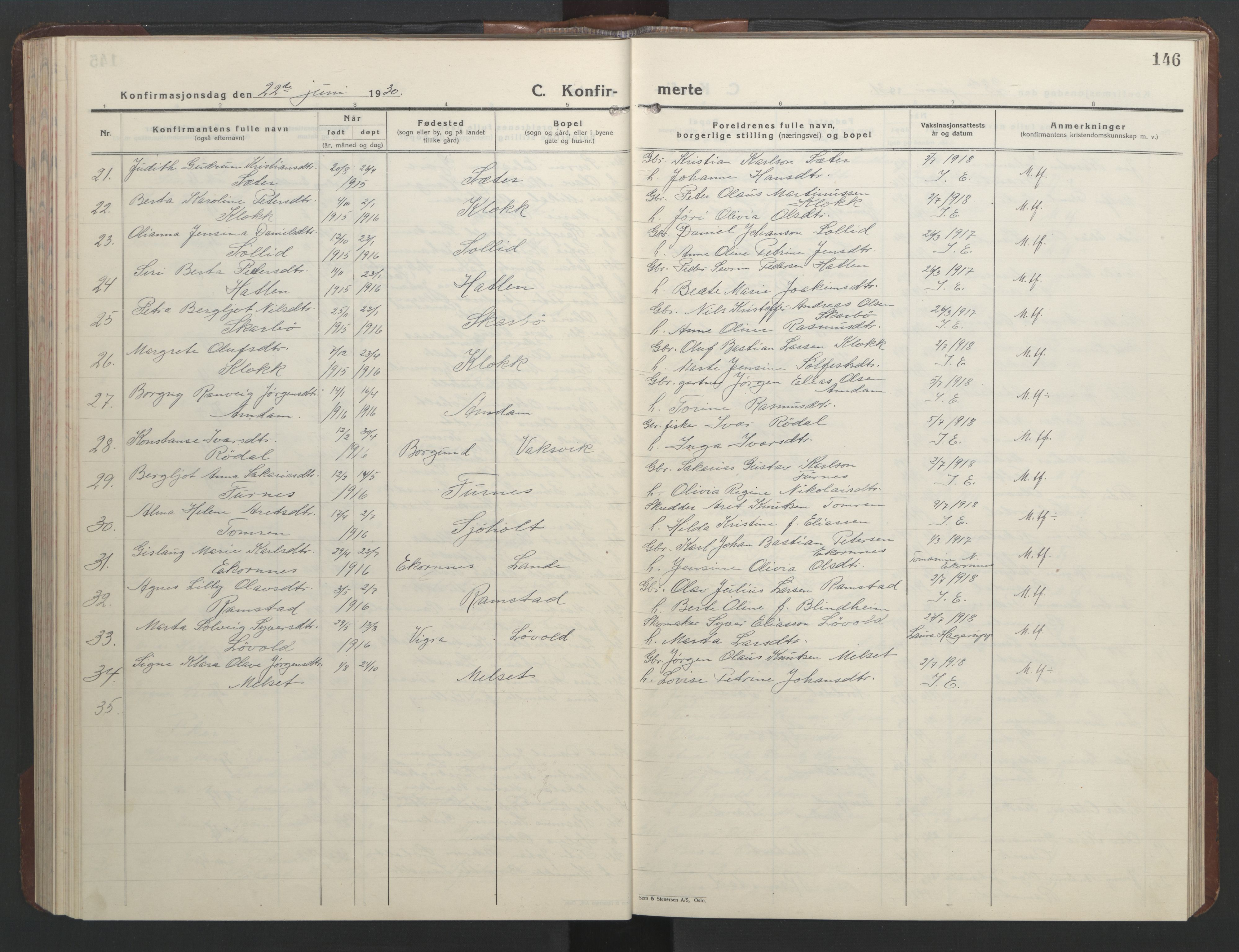 Ministerialprotokoller, klokkerbøker og fødselsregistre - Møre og Romsdal, AV/SAT-A-1454/522/L0329: Klokkerbok nr. 522C08, 1926-1951, s. 146