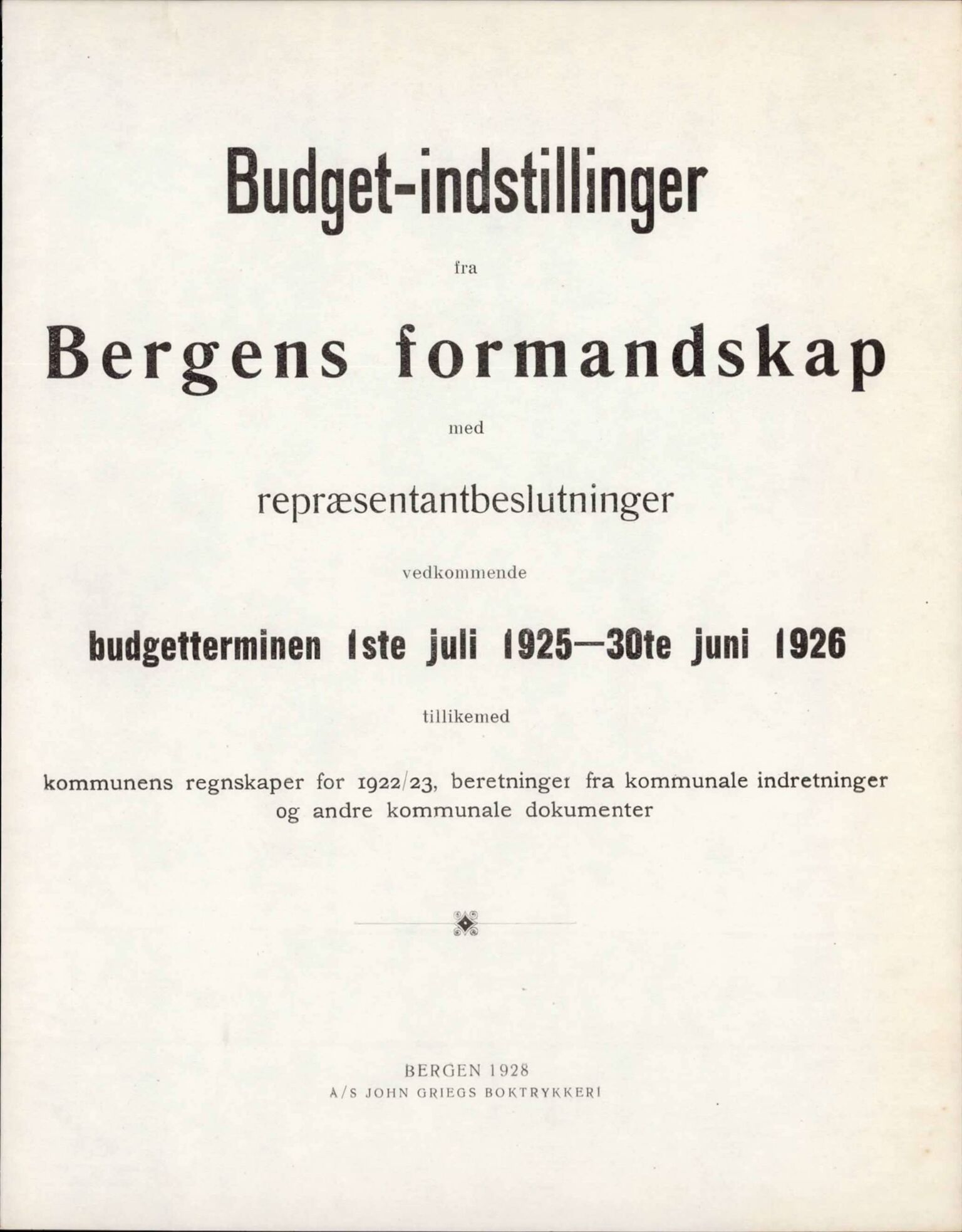 Bergen kommune. Formannskapet, BBA/A-0003/Ad/L0111: Bergens Kommuneforhandlinger, bind II, 1925