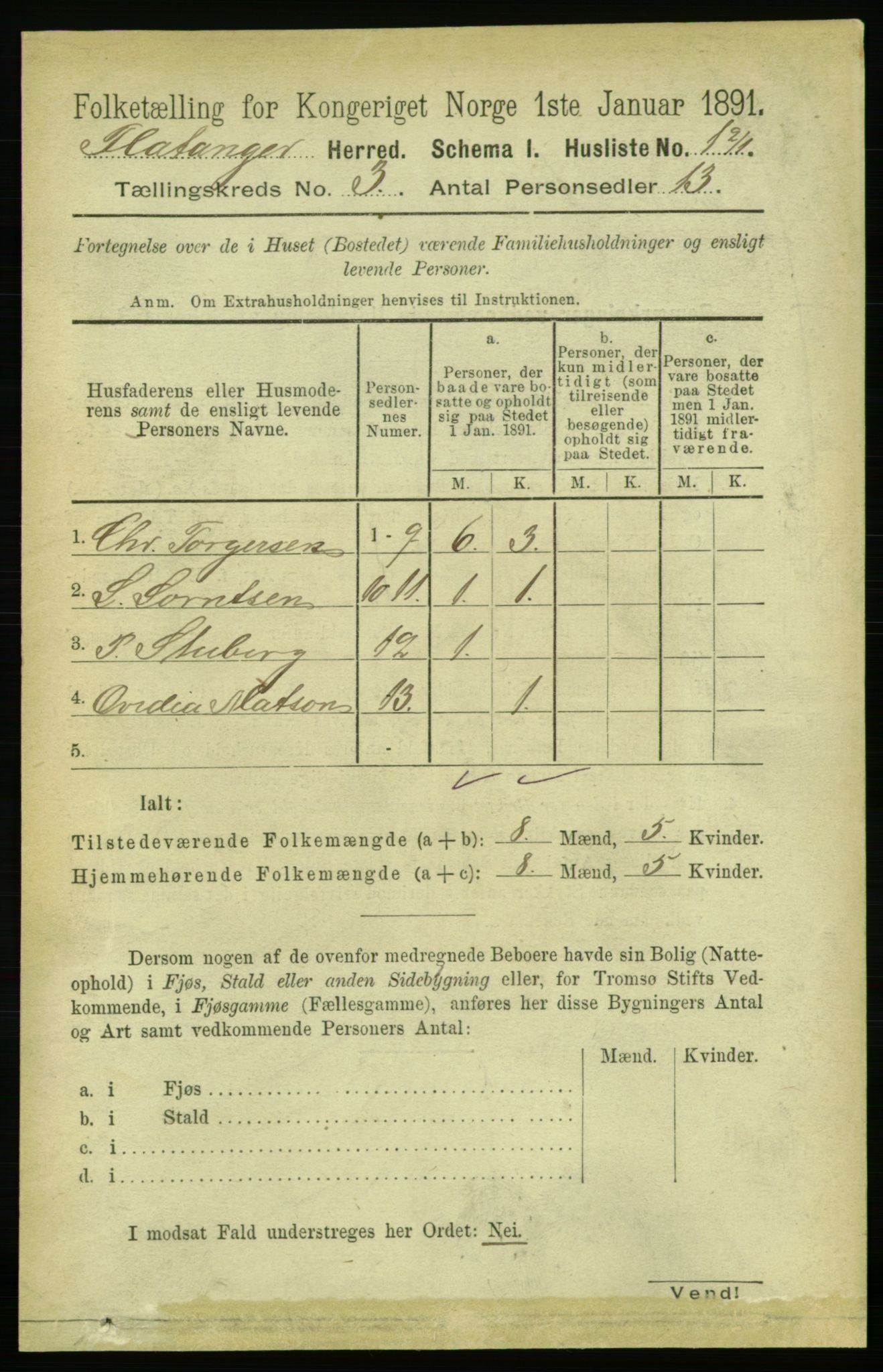 RA, Folketelling 1891 for 1749 Flatanger herred, 1891, s. 1276