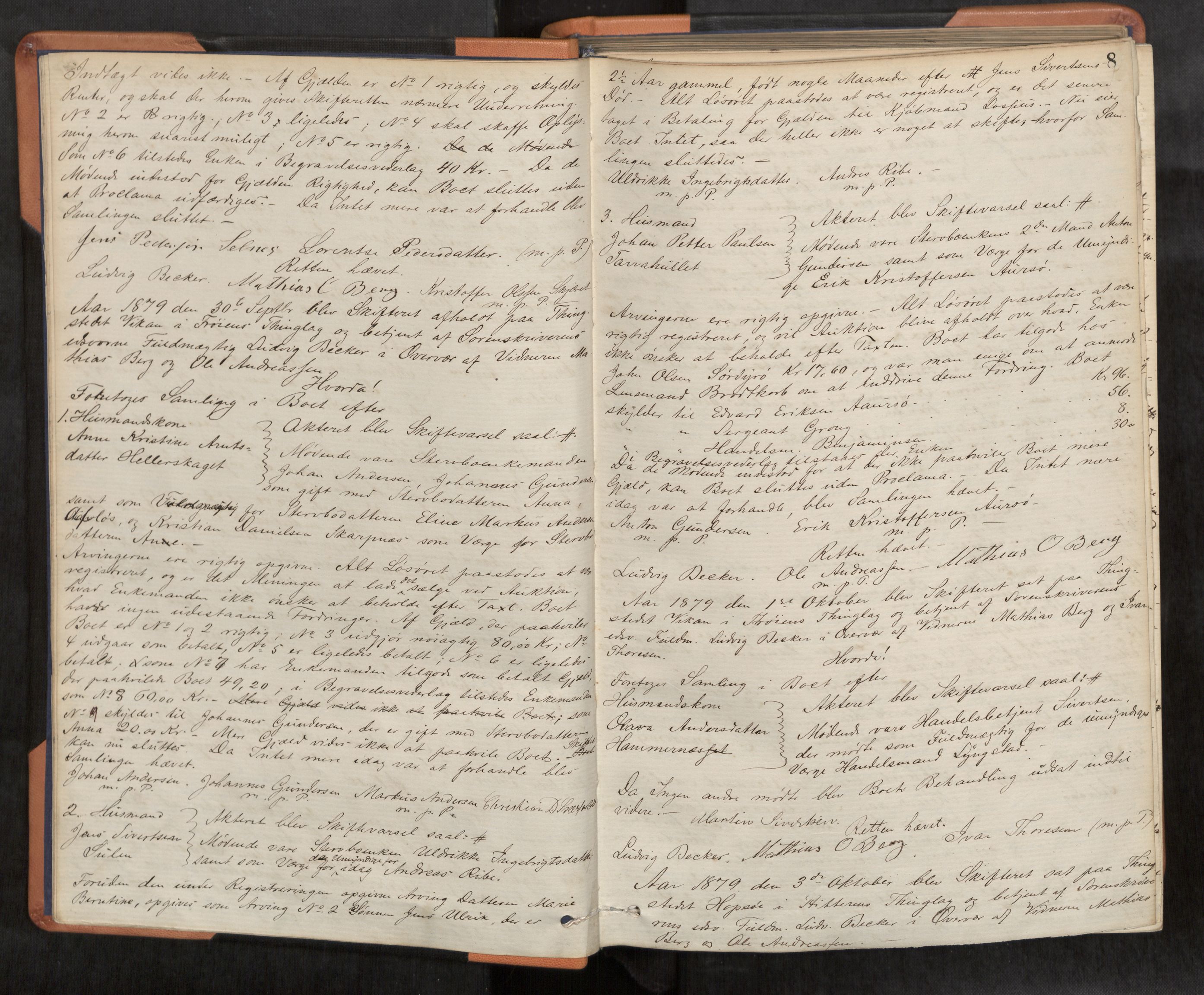 Fosen sorenskriveri, AV/SAT-A-1107/1/3/3B/L0005: Skiftebehandlingsprotokoll, 1879-1896, s. 8