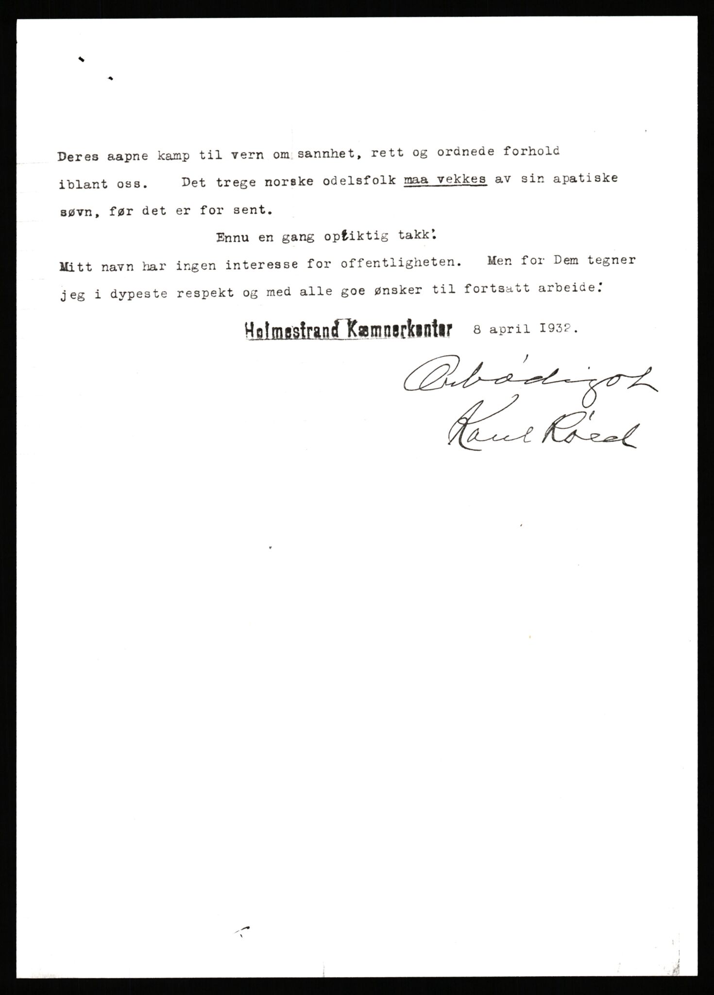 Quisling, Vidkun, AV/RA-PA-0750/G/Gf/L0001: Brev mv. til Vidkun Quisling, 1930-1938, s. 281