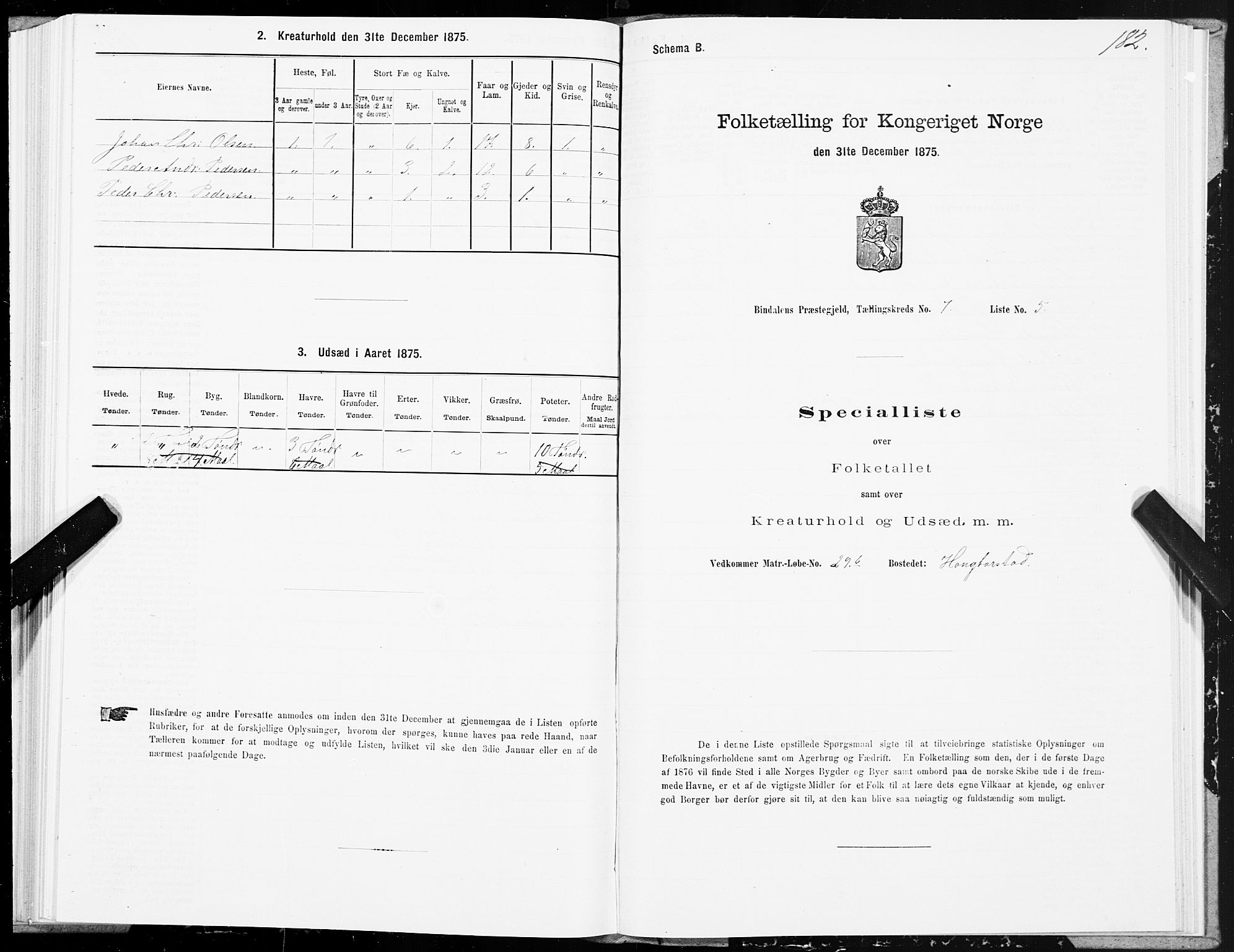 SAT, Folketelling 1875 for 1811P Bindal prestegjeld, 1875, s. 2182
