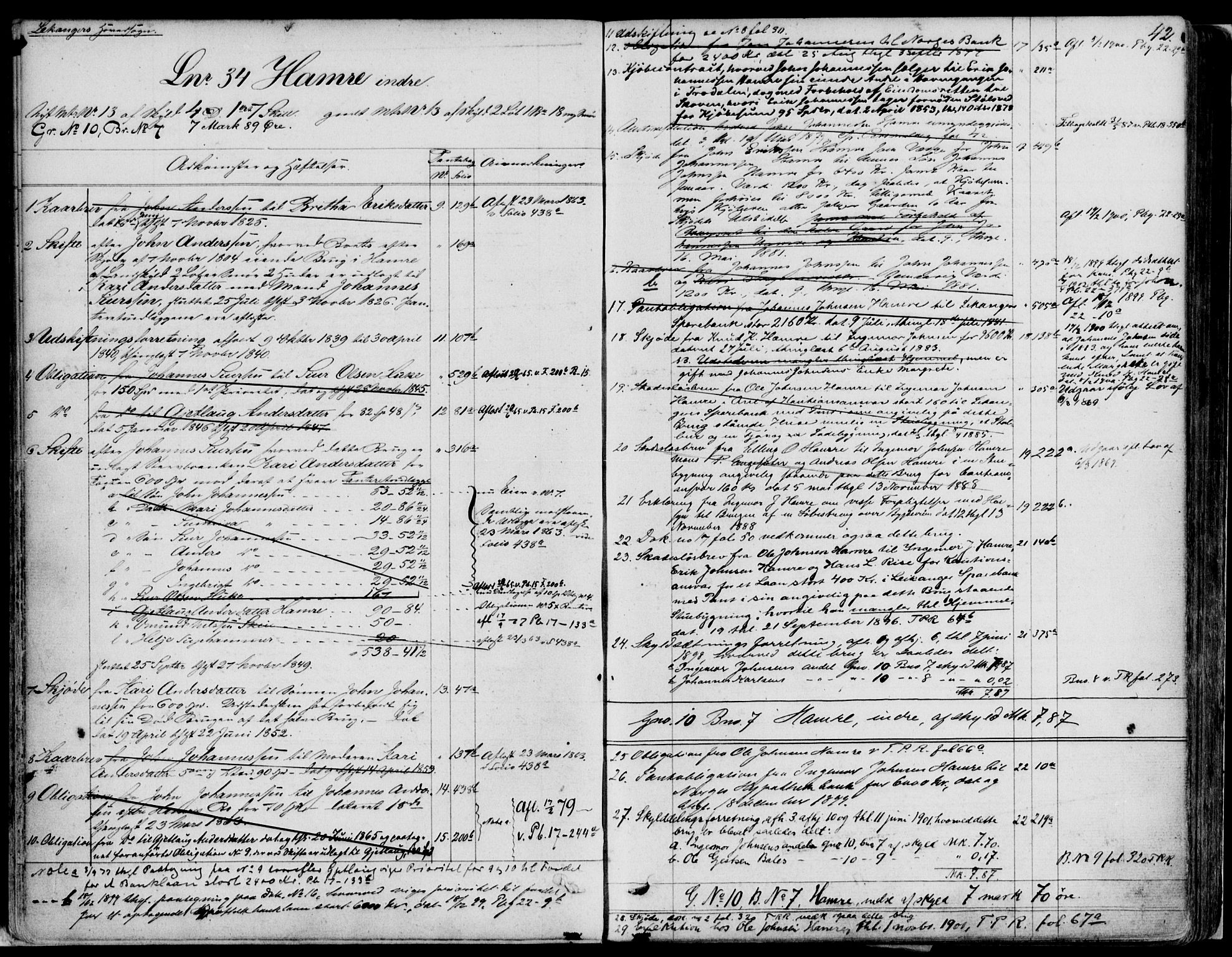 Ytre Sogn tingrett, AV/SAB-A-2601/1/G/Gaa/L0007: Panteregister nr. II.A.a.7, 1800-1900, s. 42